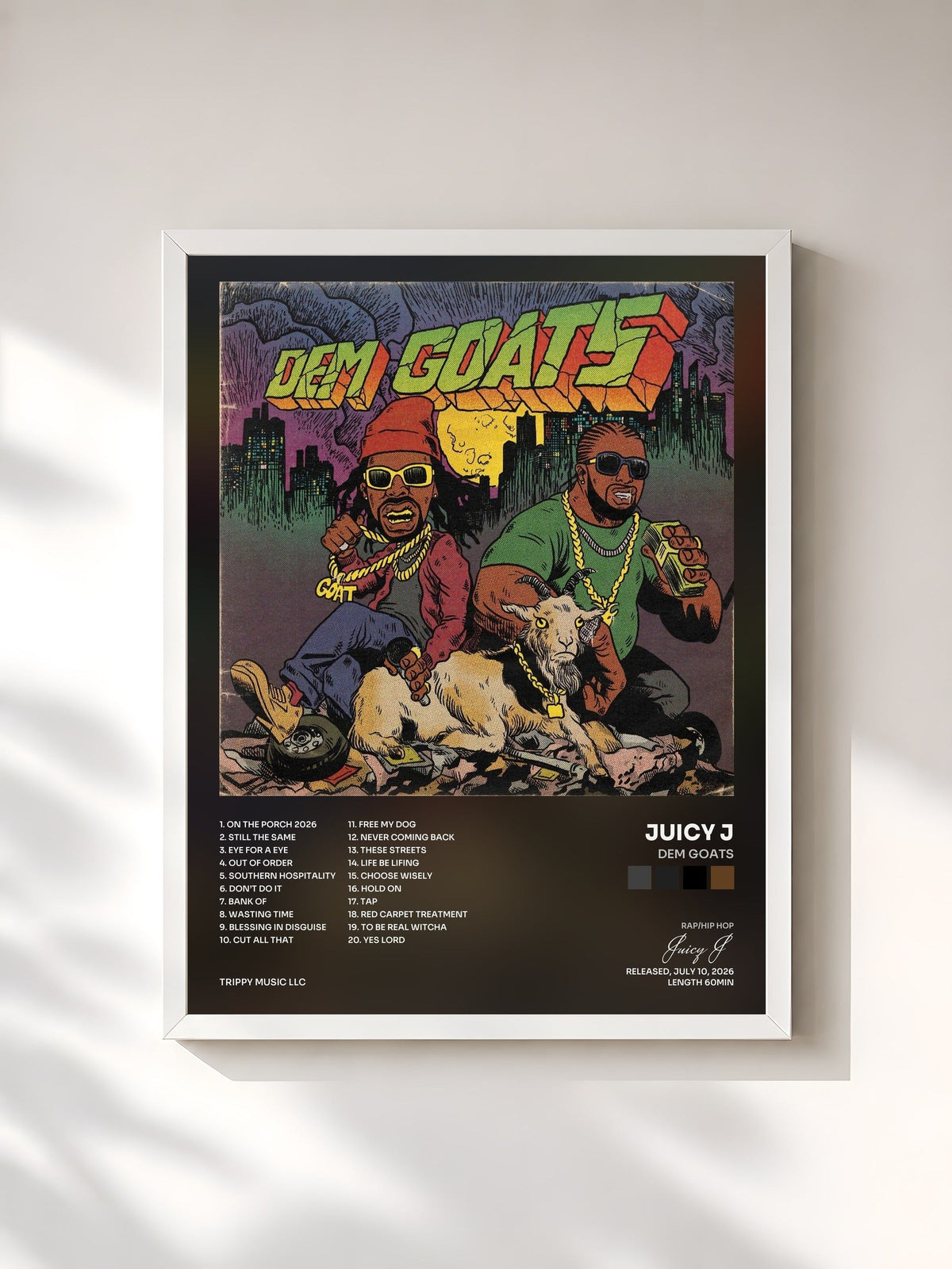 #blanc Tableau de l'album Dem Goats de Juicy J, cadre blanc, imprimé et encadré en France