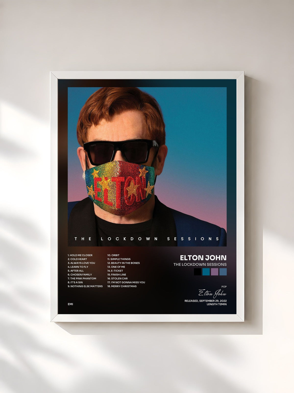 #blanc Tableau de l'album The Lockdown Sessions de Elton John, cadre blanc, imprimé et encadré en France