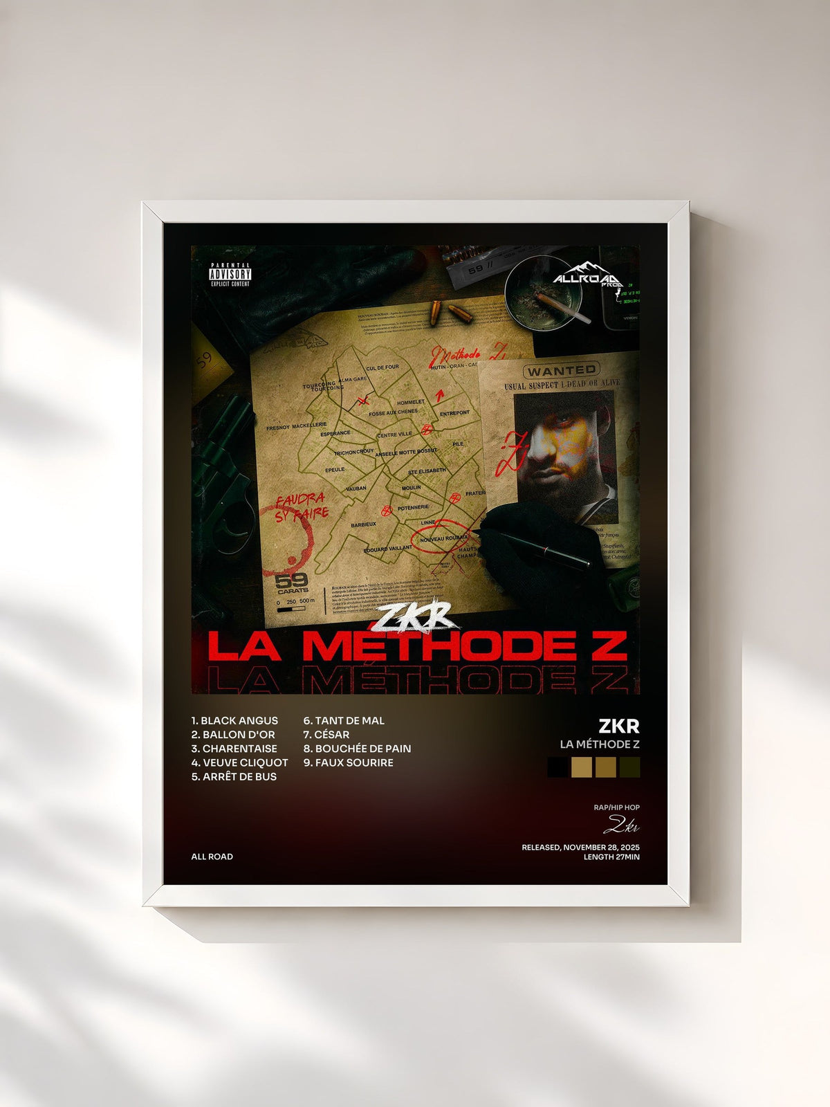 #blanc Tableau de l'album La Méthode Z de Zkr, cadre blanc, imprimé et encadré en France