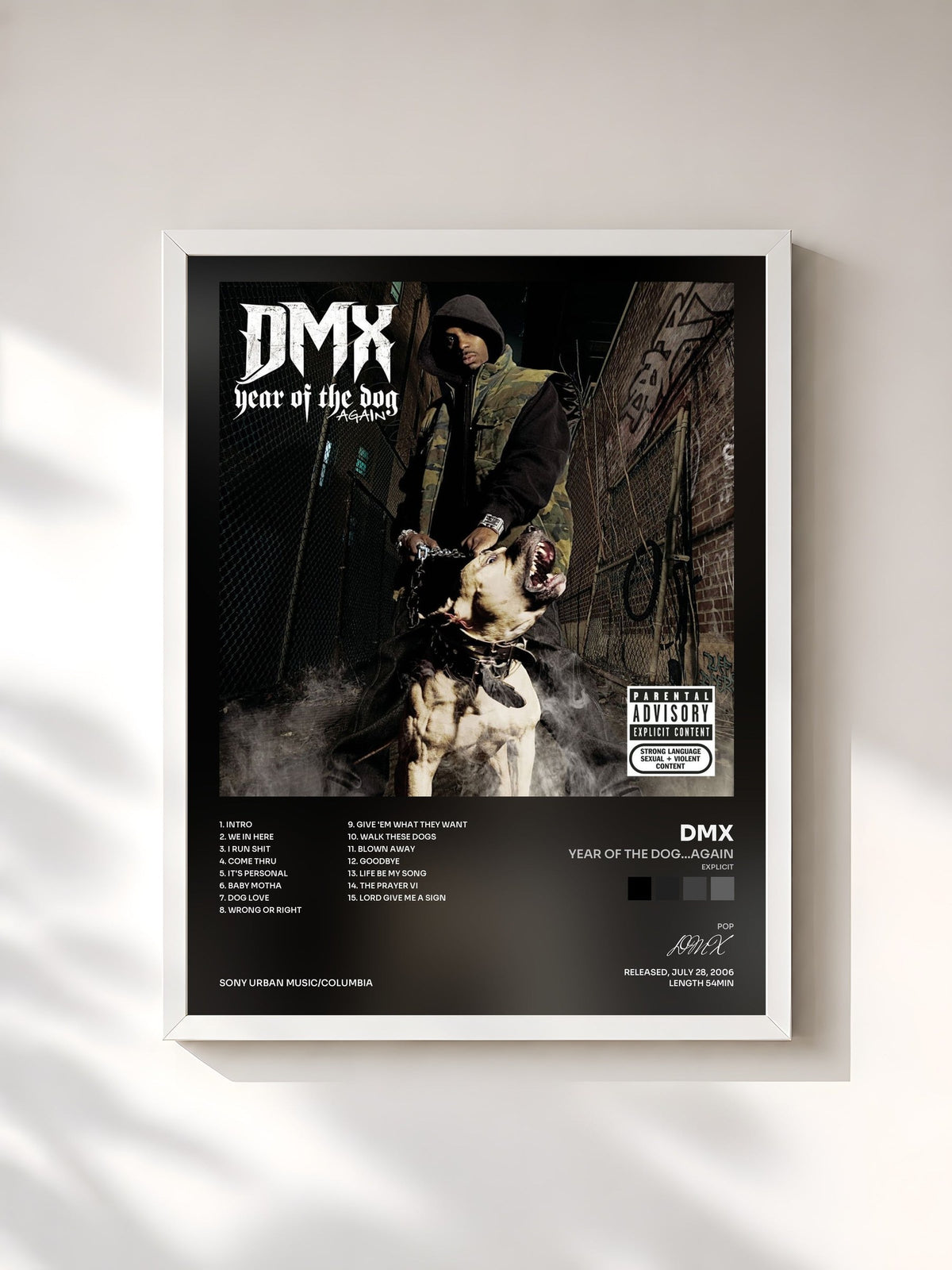 #blanc Tableau de l'album Year Of The Dog...Again (Explicit) de DMX, cadre blanc, imprimé et encadré en France