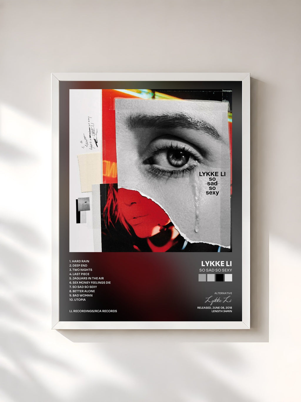 #blanc so sad so sexy by Lykke Li as a framed art print, white frame, printed and framed in France