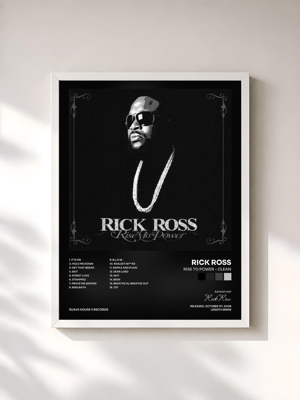 #blanc Rise To Power - Clean de Rick Ross en lámina enmarcada, marco blanco, impresa y enmarcada en Francia
