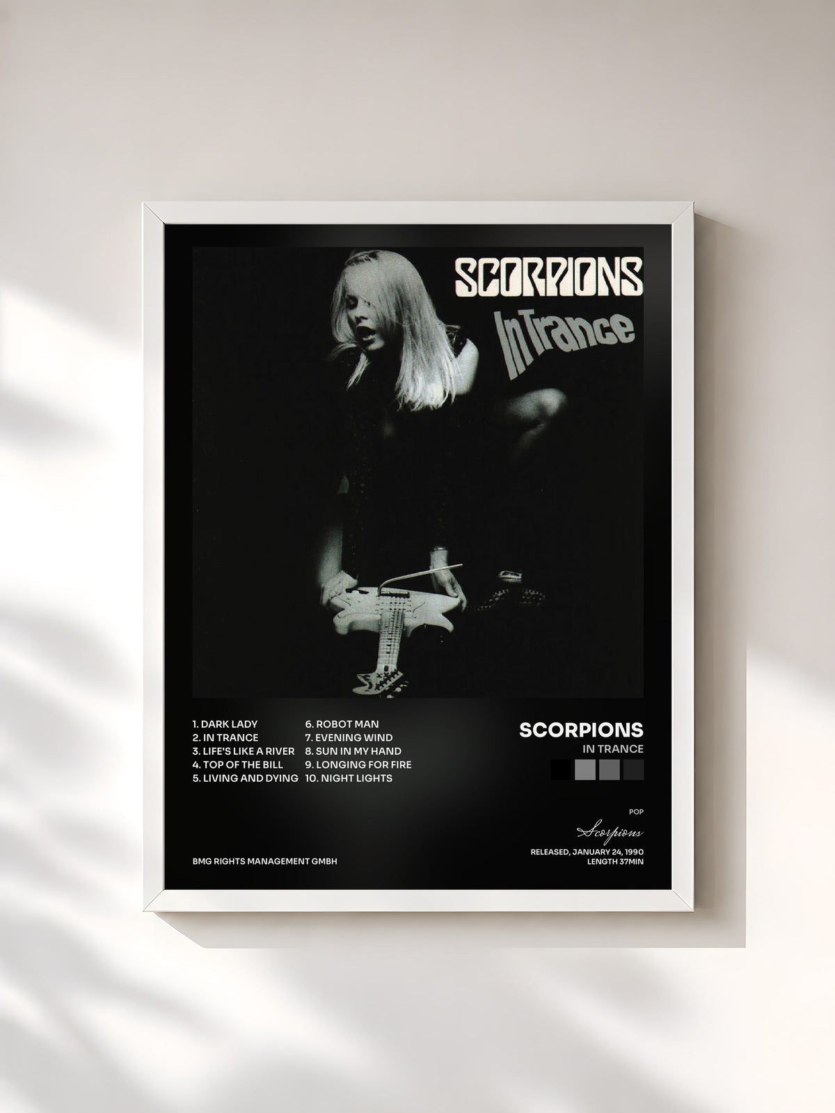#blanc Tableau de l'album In Trance de Scorpions, cadre blanc, imprimé et encadré en France