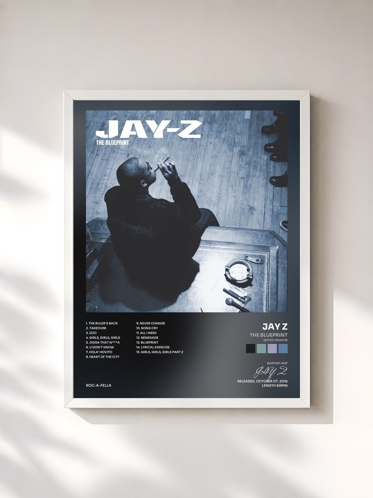 #blanc Tableau de l'album The Blueprint (Edited Version) de JAY Z, cadre blanc, imprimé et encadré en France