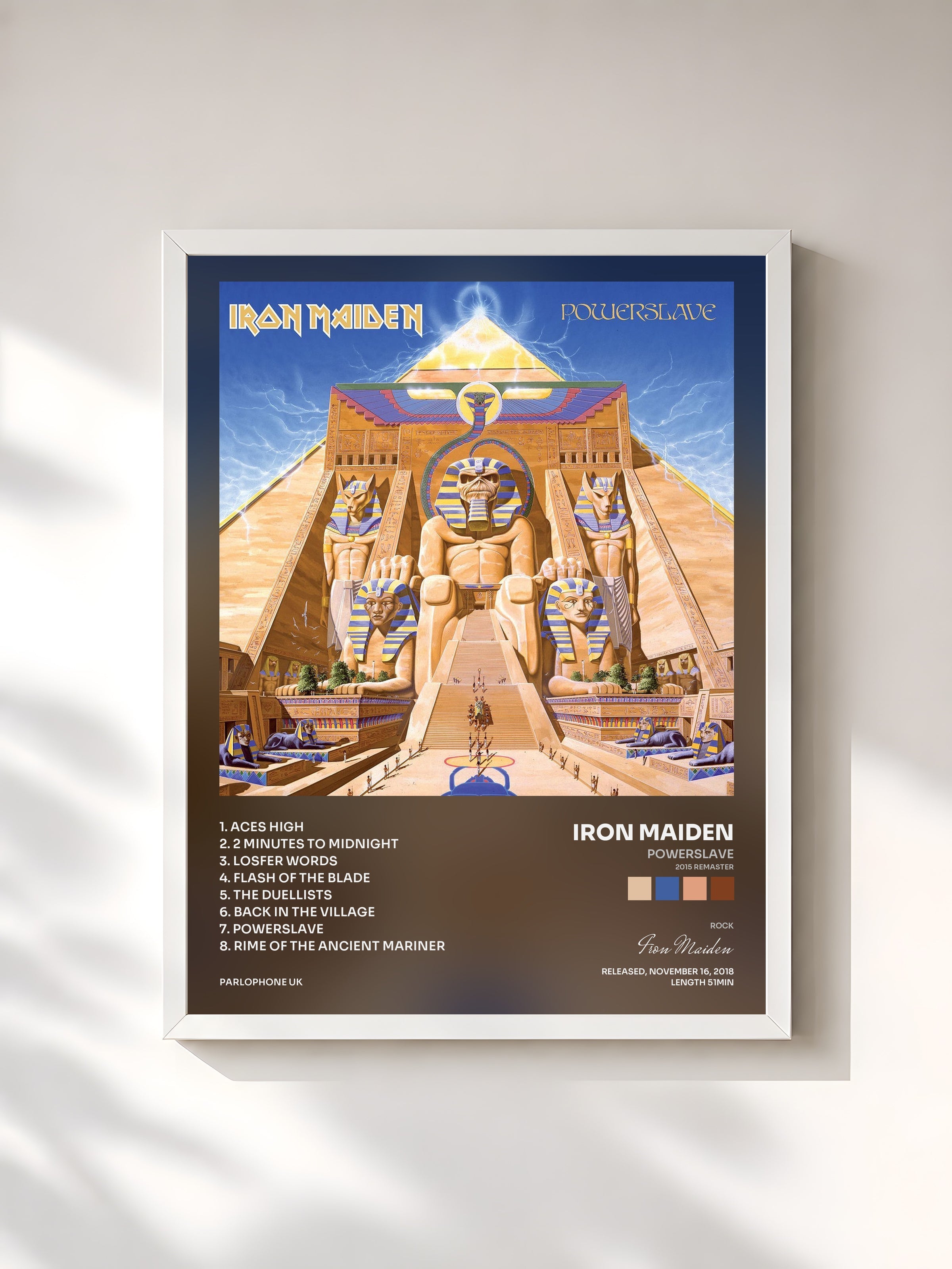 #blanc Powerslave (2015 Remaster) by Iron Maiden as a framed art print, white frame, printed and framed in France