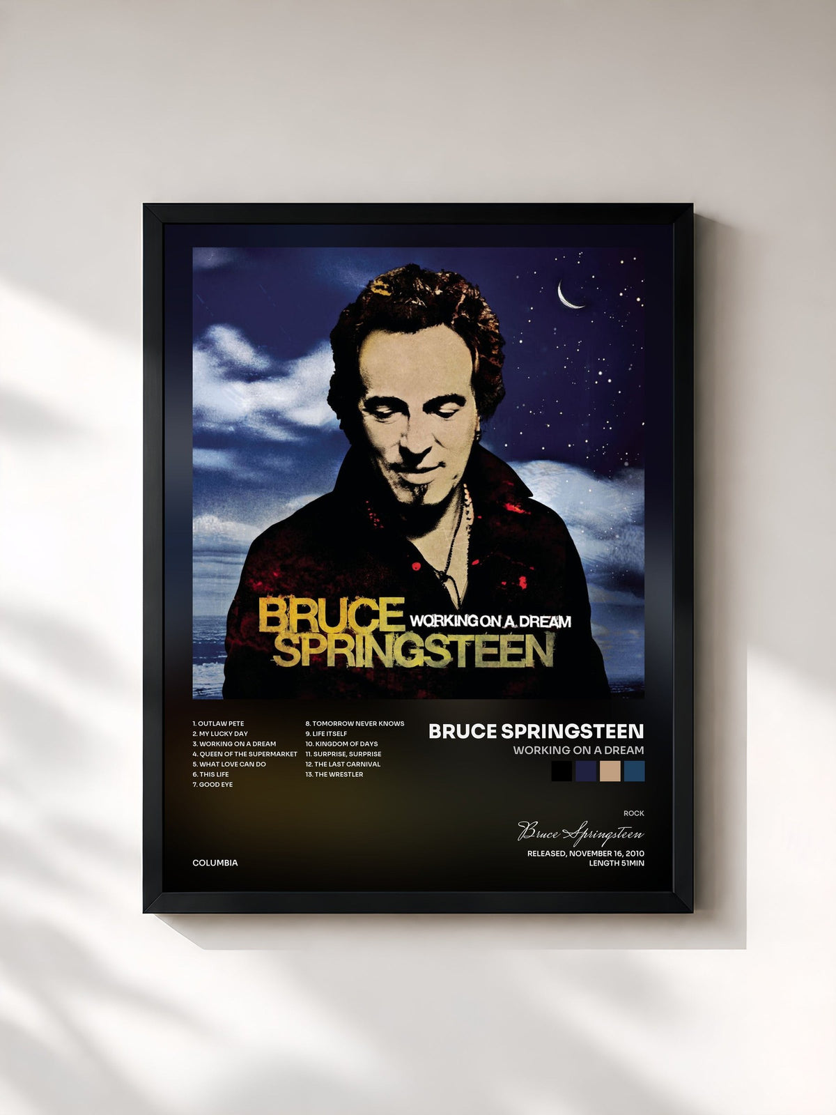 #noir Tableau de l'album Working On A Dream de Bruce Springsteen, cadre noir, imprimé et encadré en France