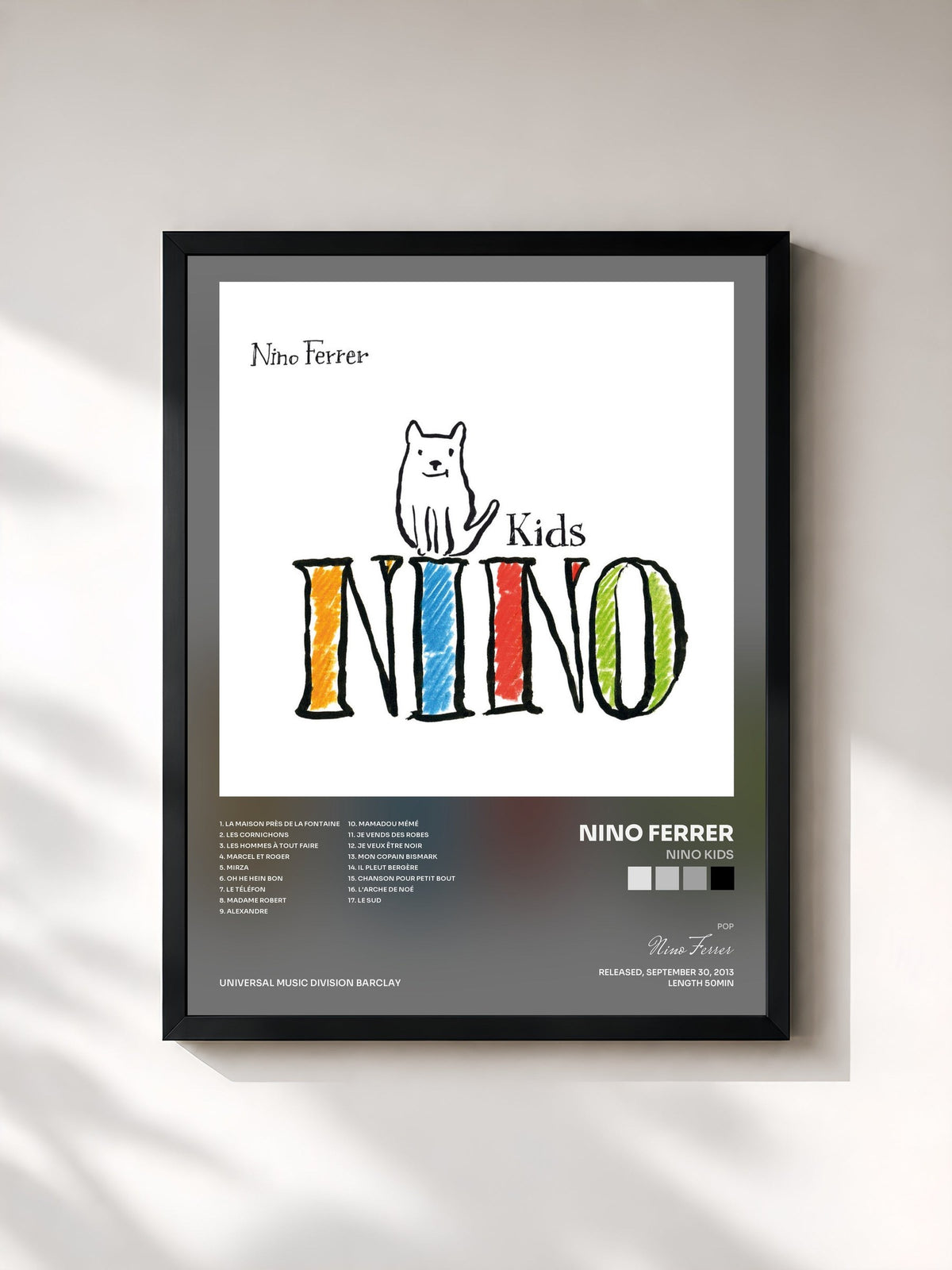 #noir Tableau de l'album Nino Kids de Nino Ferrer, cadre noir, imprimé et encadré en France