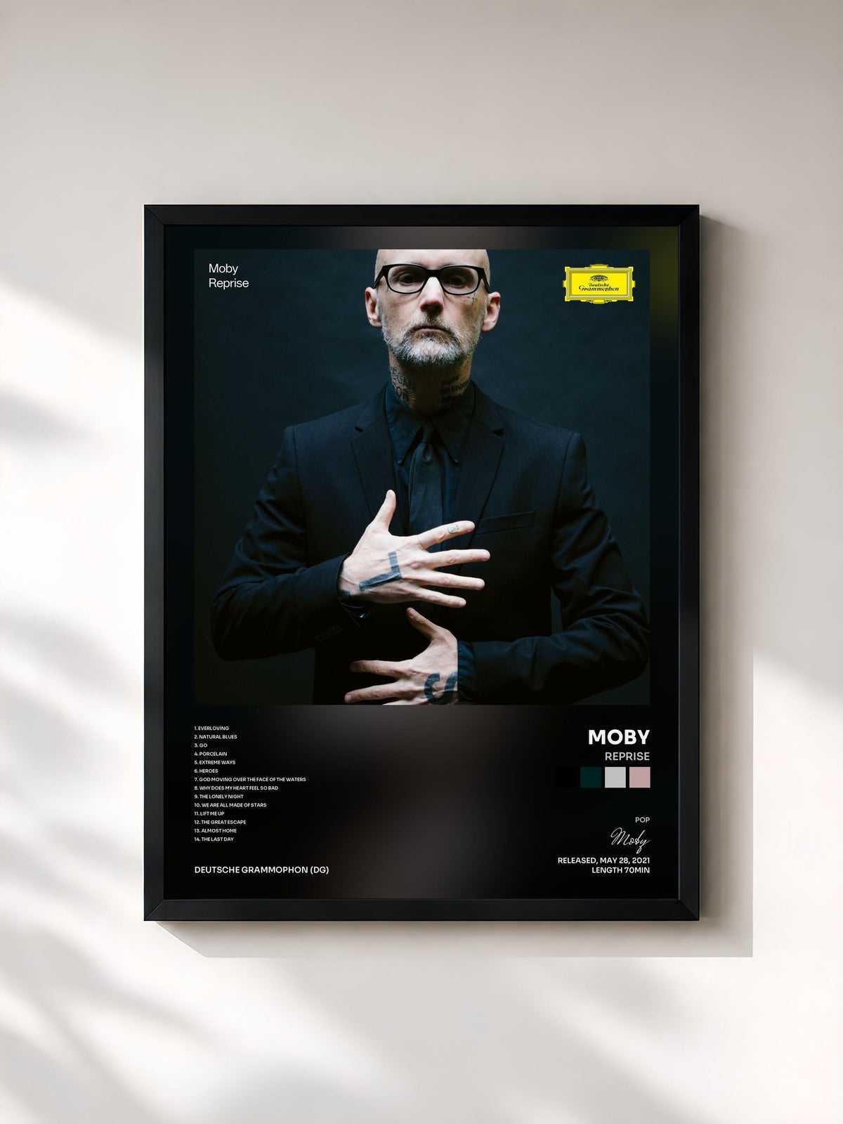 #noir Tableau de l'album Reprise de Moby, cadre noir, imprimé et encadré en France