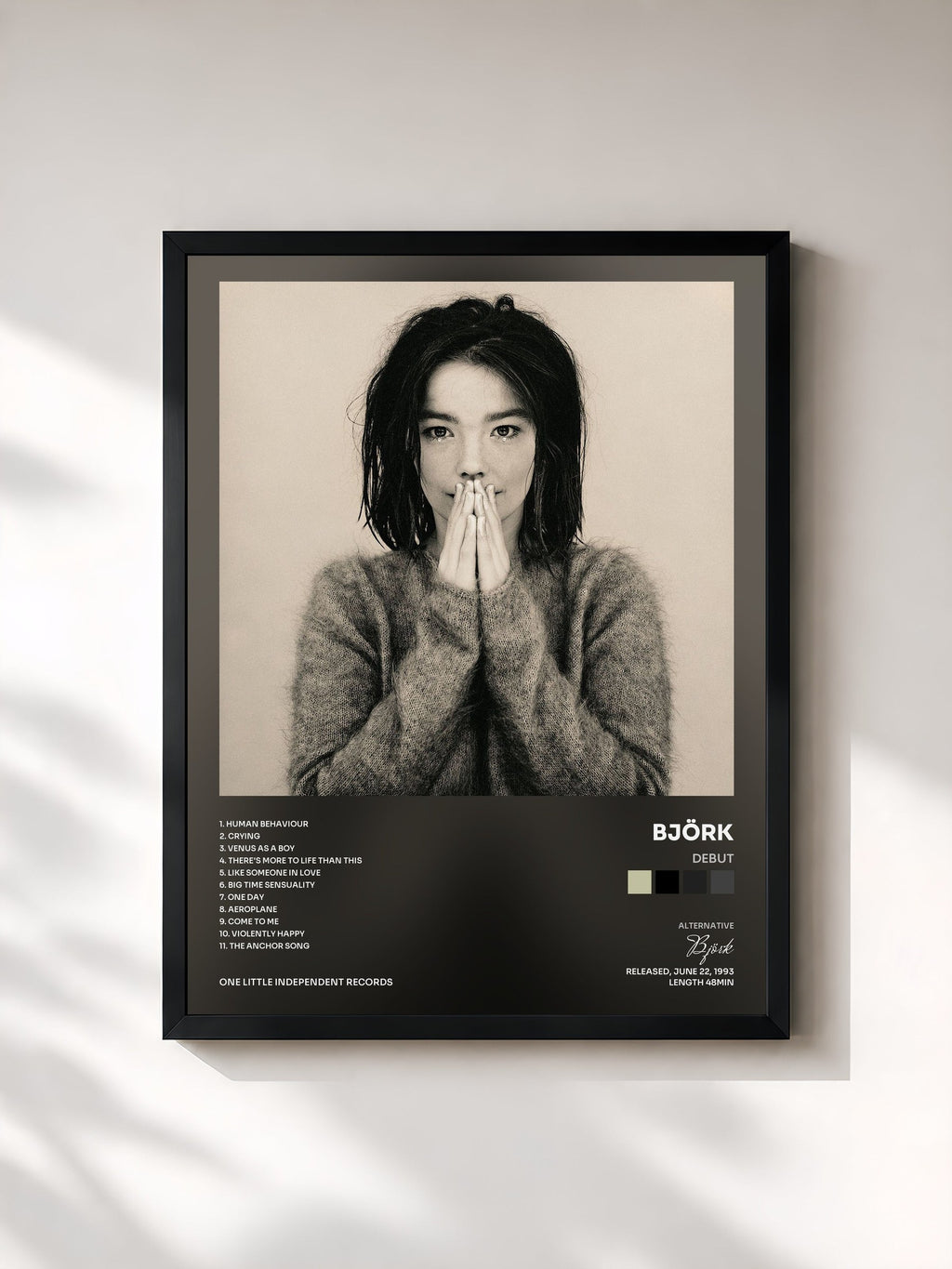 #noir Tableau de l'album Debut de Björk, cadre noir, imprimé et encadré en France