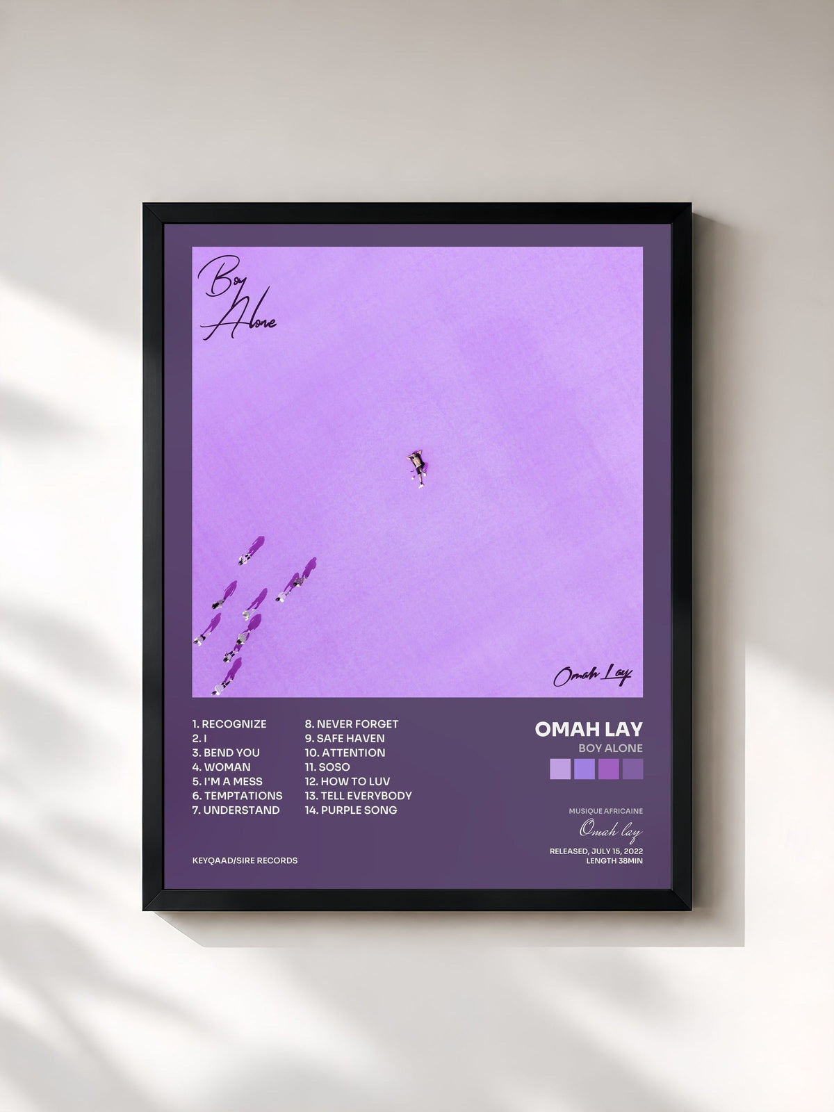 #noir Tableau de l'album Boy Alone de Omah lay, cadre noir, imprimé et encadré en France
