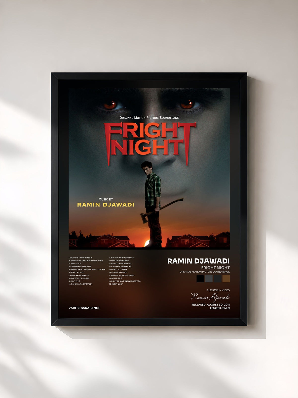 #noir Tableau de l'album Fright Night (Original Motion Picture Soundtrack) de Ramin Djawadi, cadre noir, imprimé et encadré en France