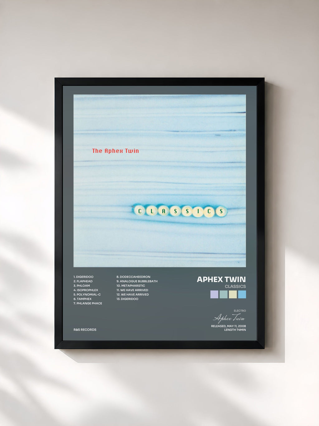 #noir Tableau de l'album Classics de Aphex Twin, cadre noir, imprimé et encadré en France