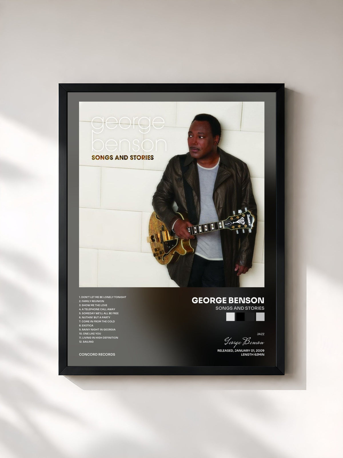 #noir Tableau de l'album Songs and Stories de George Benson, cadre noir, imprimé et encadré en France
