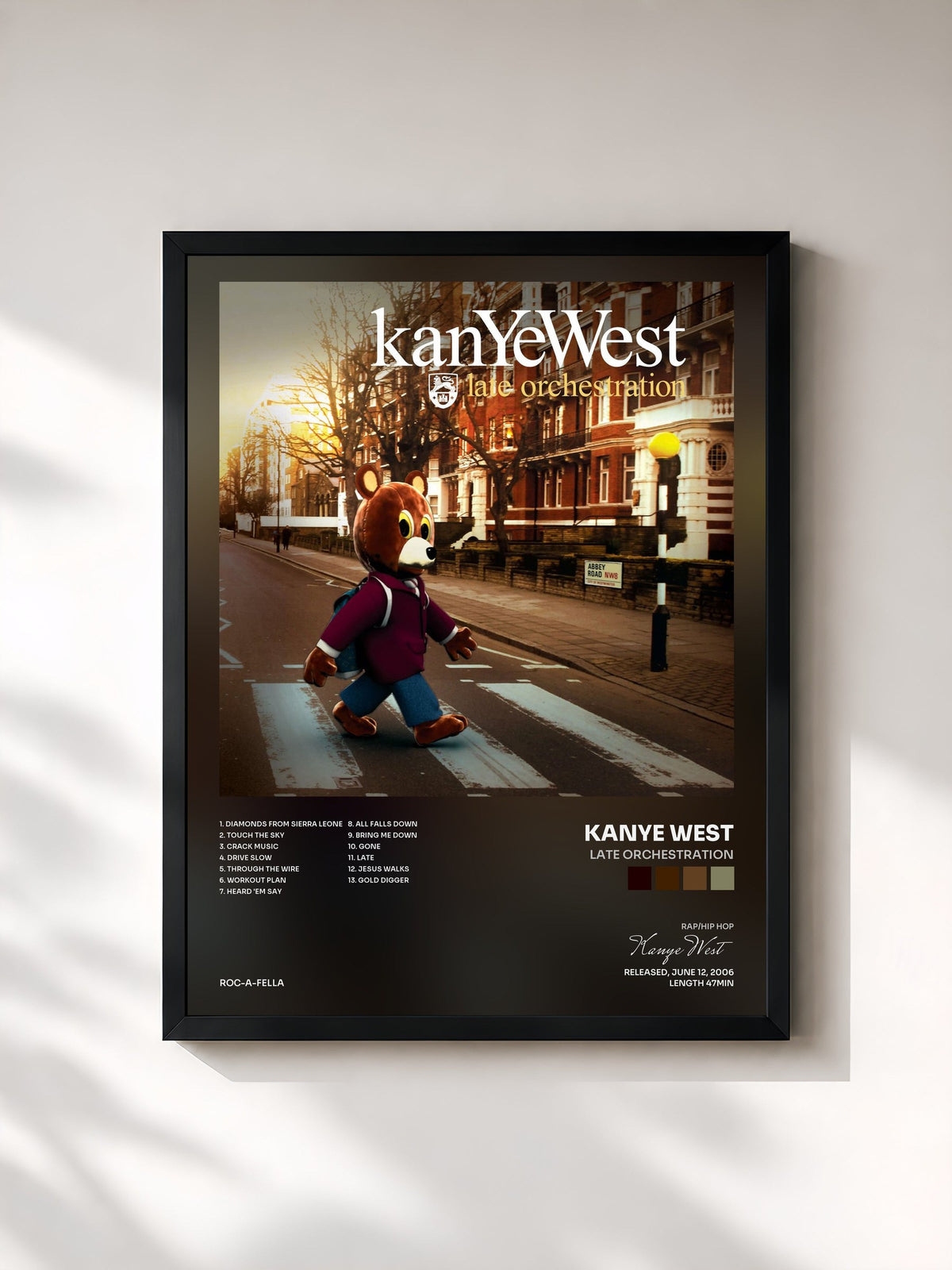 #noir Tableau de l'album Late Orchestration de Kanye West, cadre noir, imprimé et encadré en France