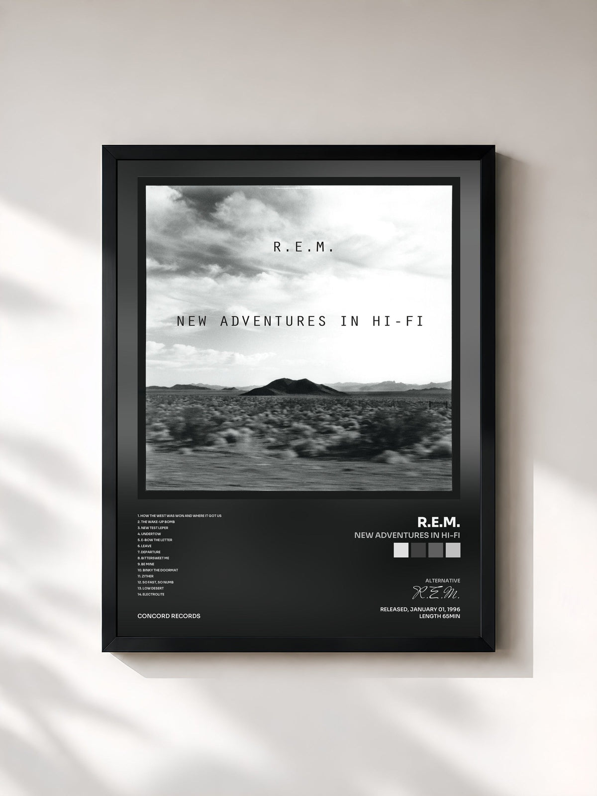 #noir Tableau de l'album New Adventures In Hi-Fi de R.E.M., cadre noir, imprimé et encadré en France