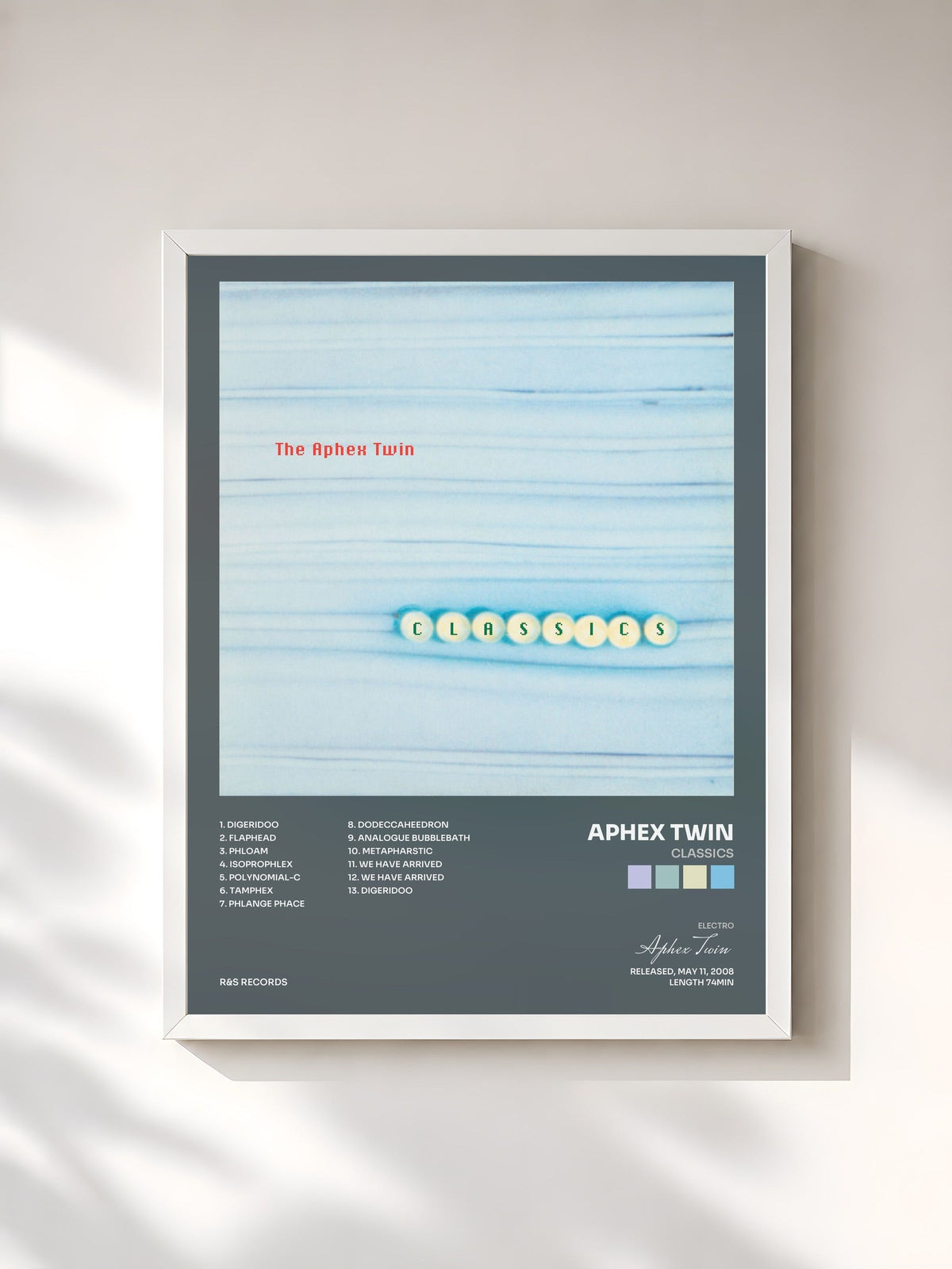 #blanc Tableau de l'album Classics de Aphex Twin, cadre blanc, imprimé et encadré en France