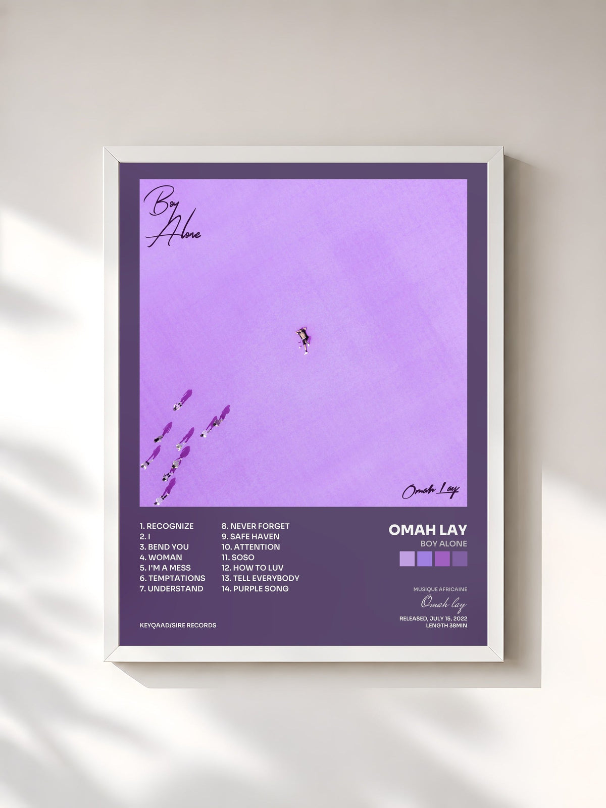 #blanc Tableau de l'album Boy Alone de Omah lay, cadre blanc, imprimé et encadré en France