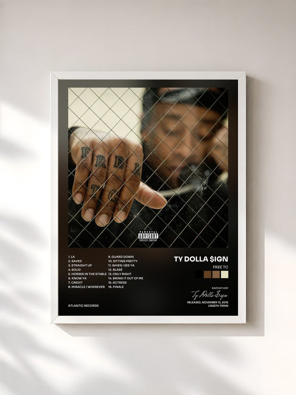 #blanc Tableau de l'album Free TC de Ty Dolla $ign, cadre blanc, imprimé et encadré en France