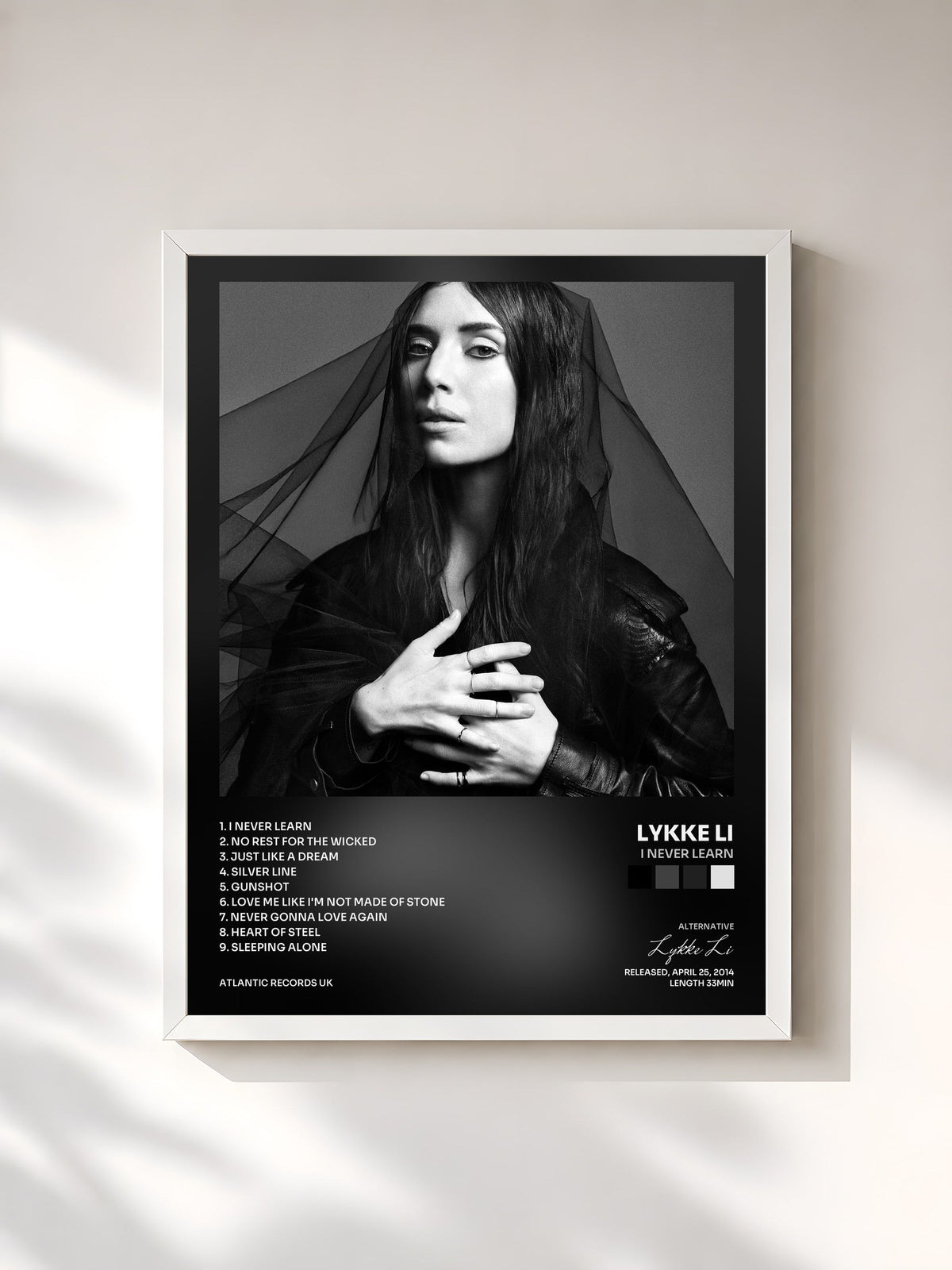 #blanc Tableau de l'album I Never Learn de Lykke Li, cadre blanc, imprimé et encadré en France