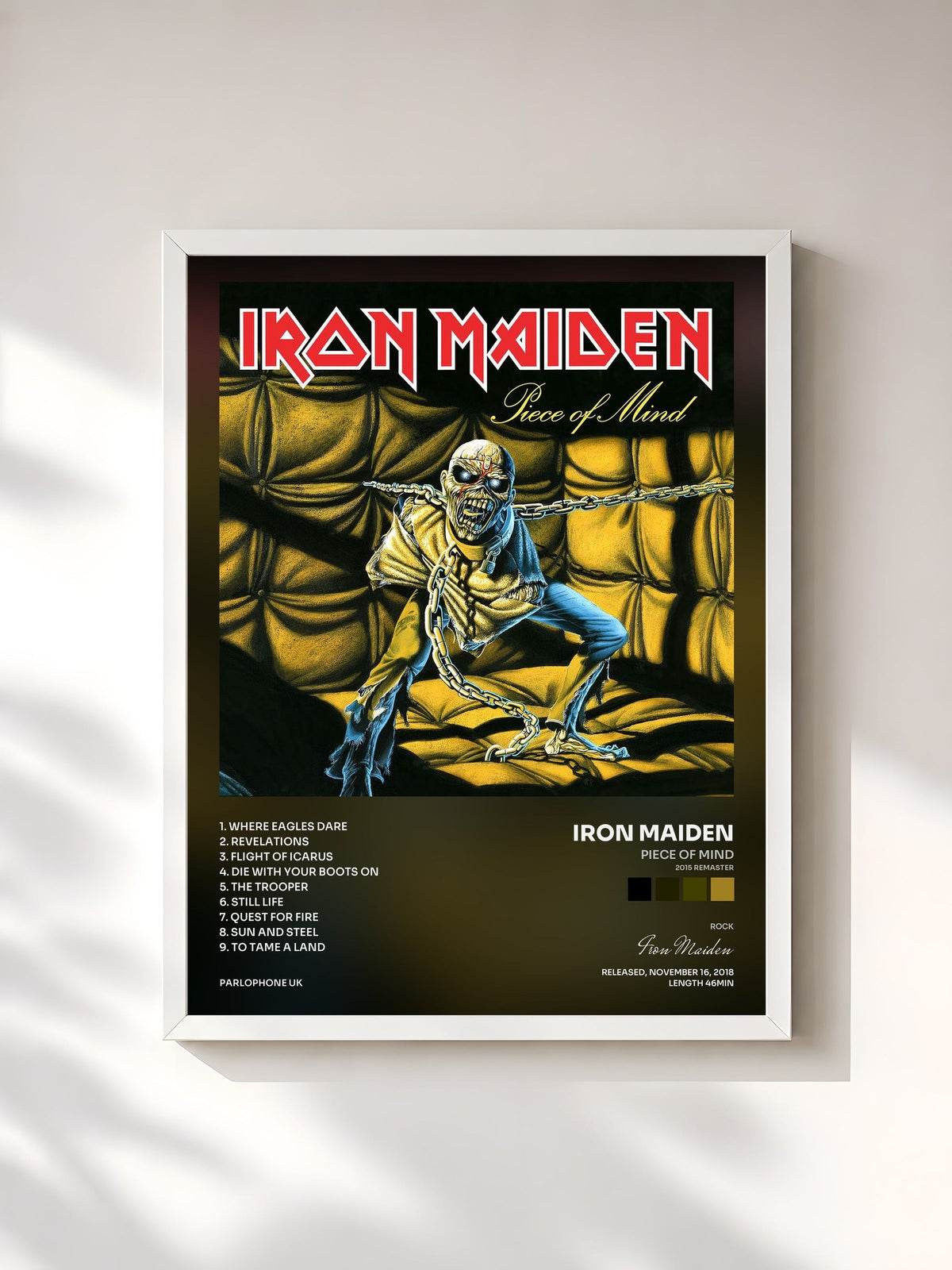 #blanc Tableau de l'album Piece of Mind (2015 Remaster) de Iron Maiden, cadre blanc, imprimé et encadré en France