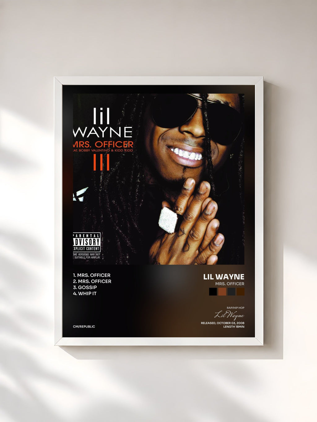 #blanc Mrs. Officer von Lil Wayne als gerahmter Kunstdruck, weißer Rahmen, gedruckt und gerahmt in Frankreich