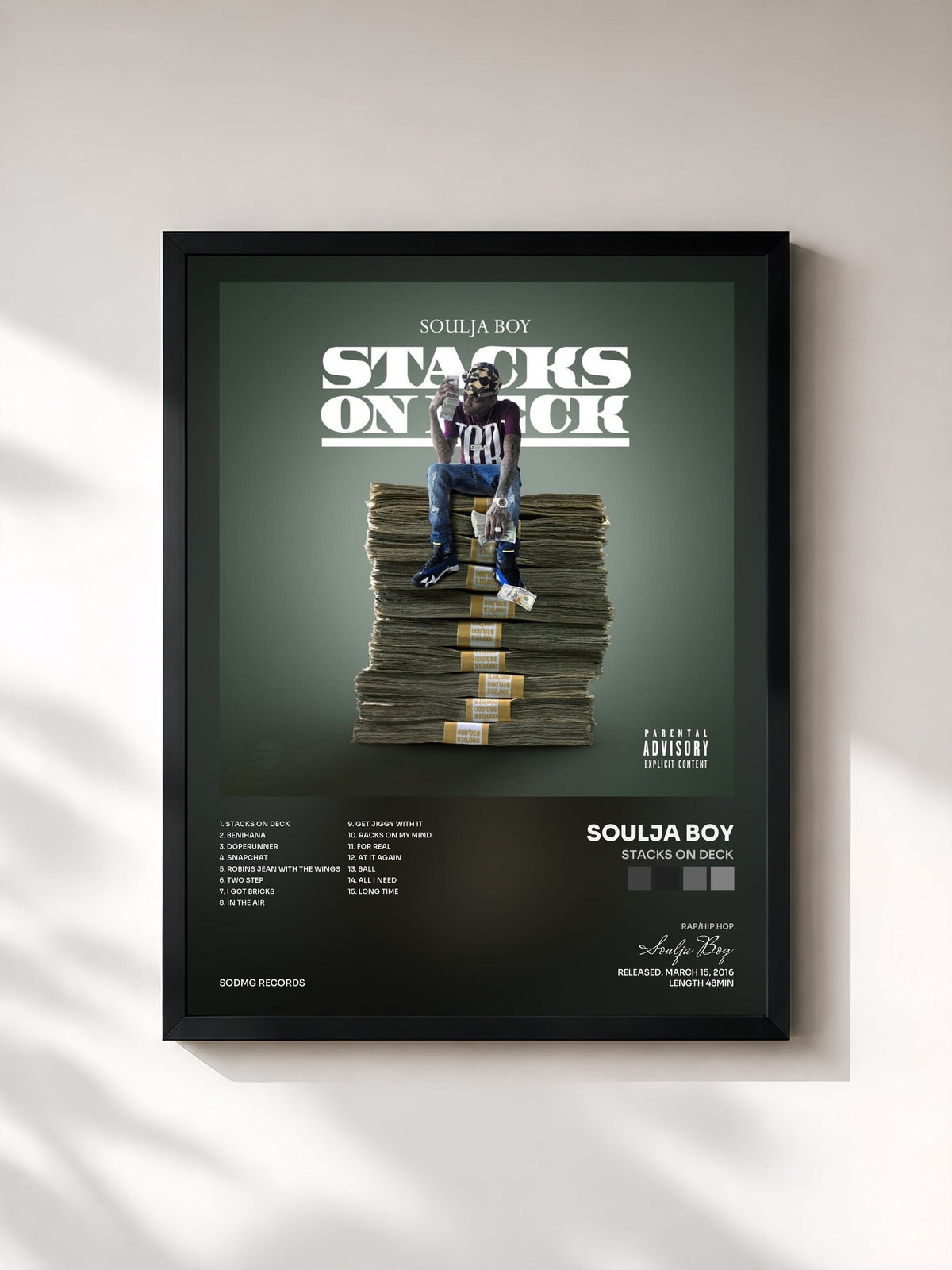 #noir Stacks on Deck by Soulja Boy as a framed art print, black frame, printed and framed in France