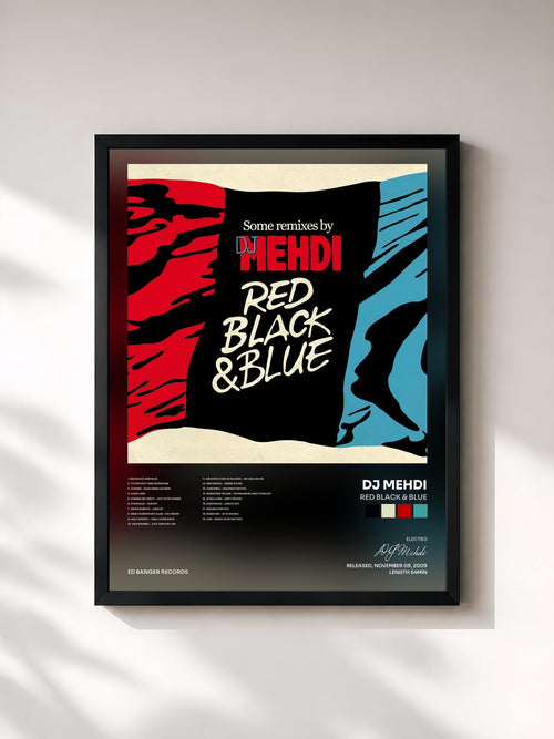 DJ Mehdi · Red Black & Blue — Affiche encadrée