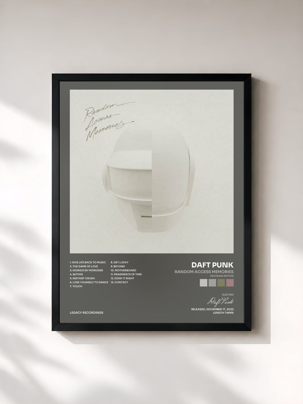 #noir Tableau de l'album Random Access Memories (Drumless Edition) de Daft Punk, cadre noir, imprimé et encadré en France