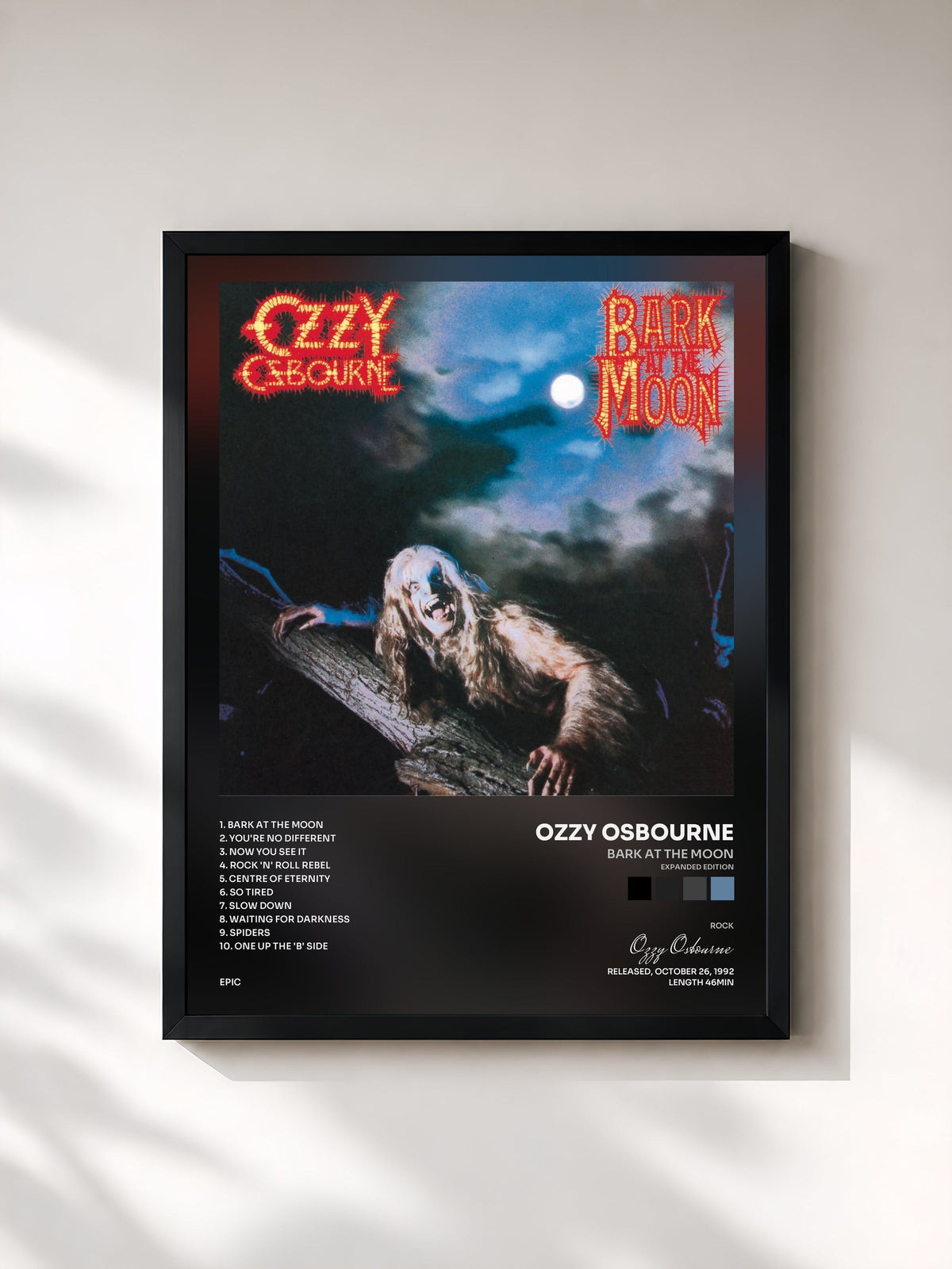 #noir Bark At The Moon (Expanded Edition) di Ozzy Osbourne in stampa incorniciata, cornice nera, stampata e incorniciata in Francia