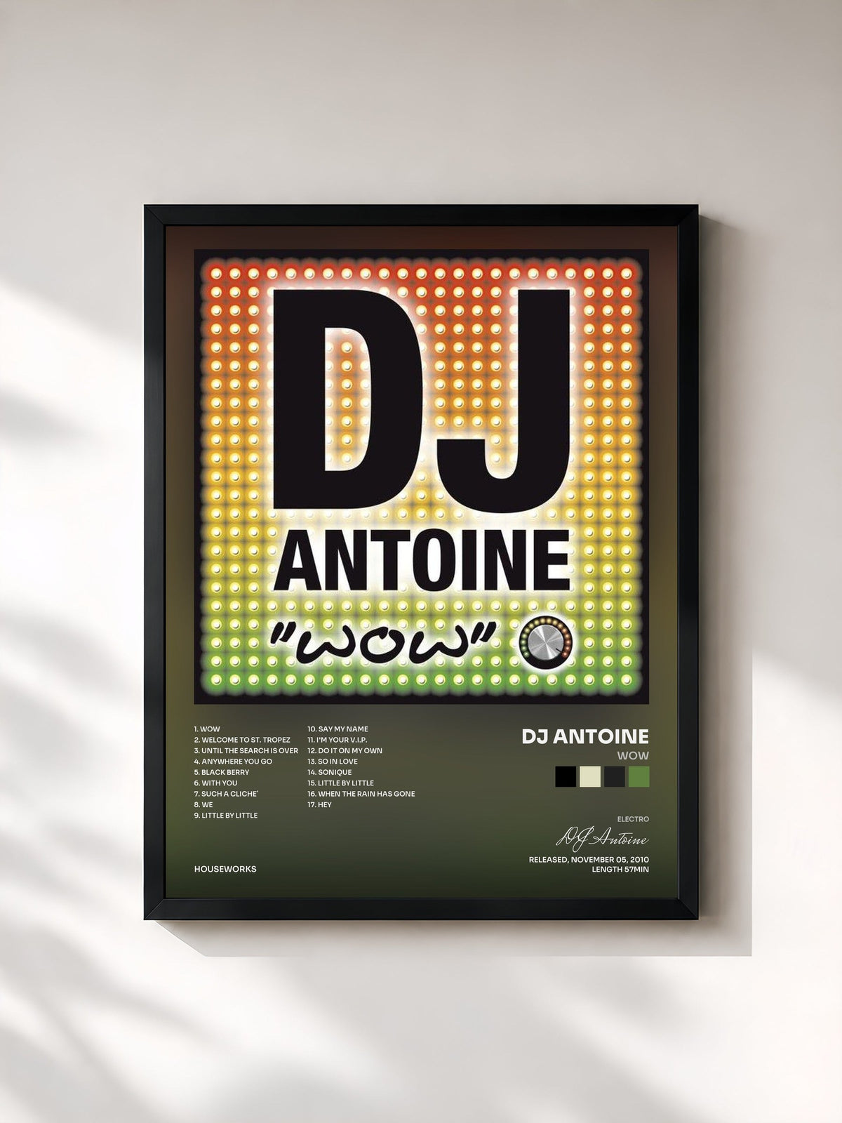 #noir Tableau de l'album WOW de DJ Antoine, cadre noir, imprimé et encadré en France