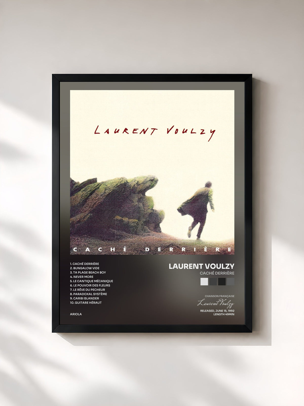 #noir Tableau de l'album Caché derrière de Laurent Voulzy, cadre noir, imprimé et encadré en France