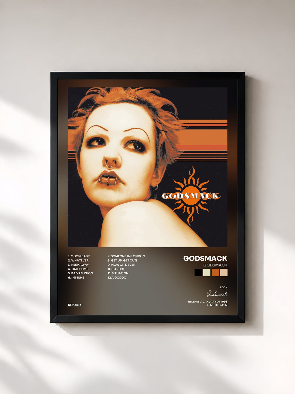 #noir Tableau de l'album Godsmack de Godsmack, cadre noir, imprimé et encadré en France