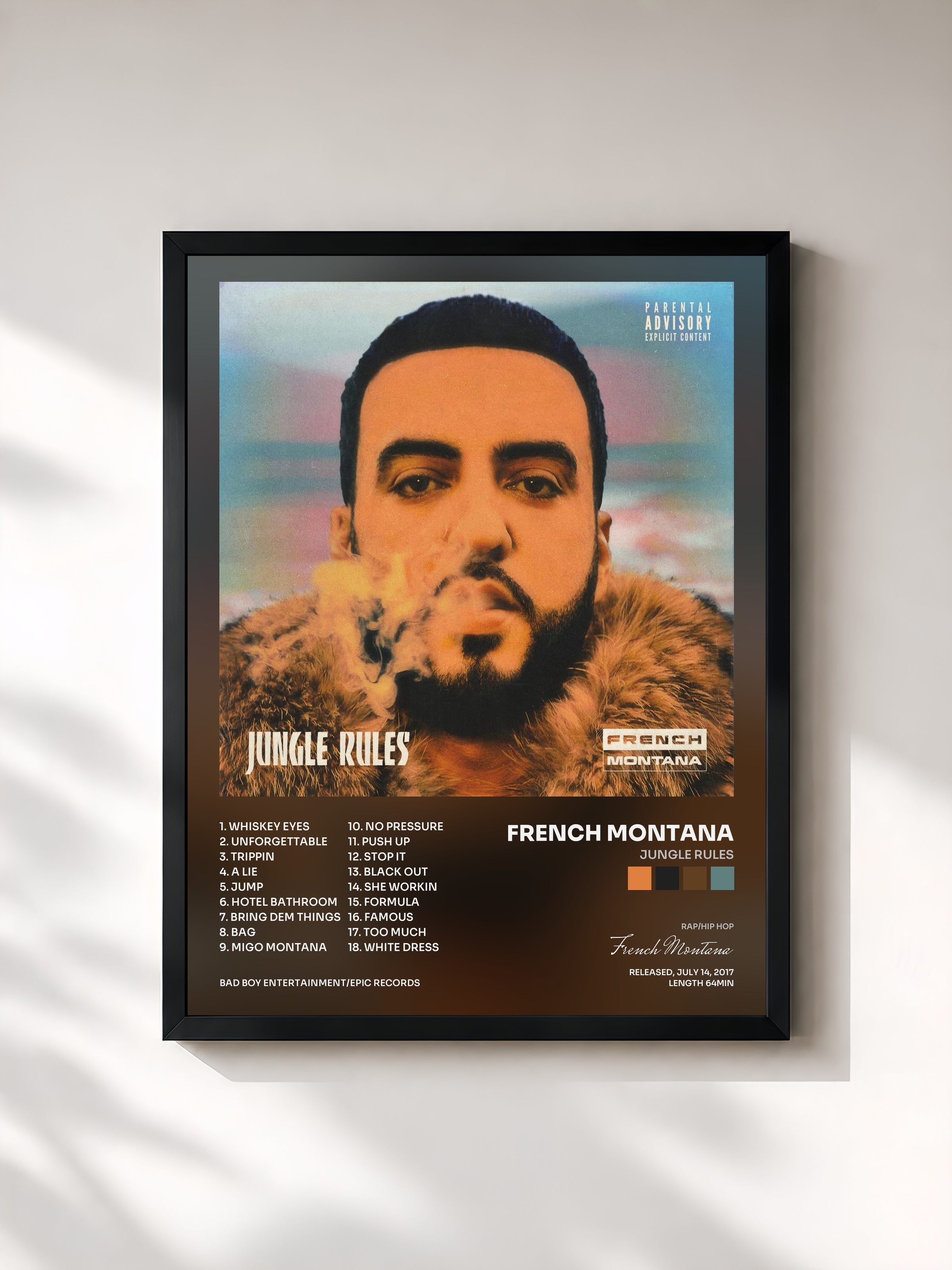 #noir Jungle Rules by French Montana as a framed art print, black frame, printed and framed in France