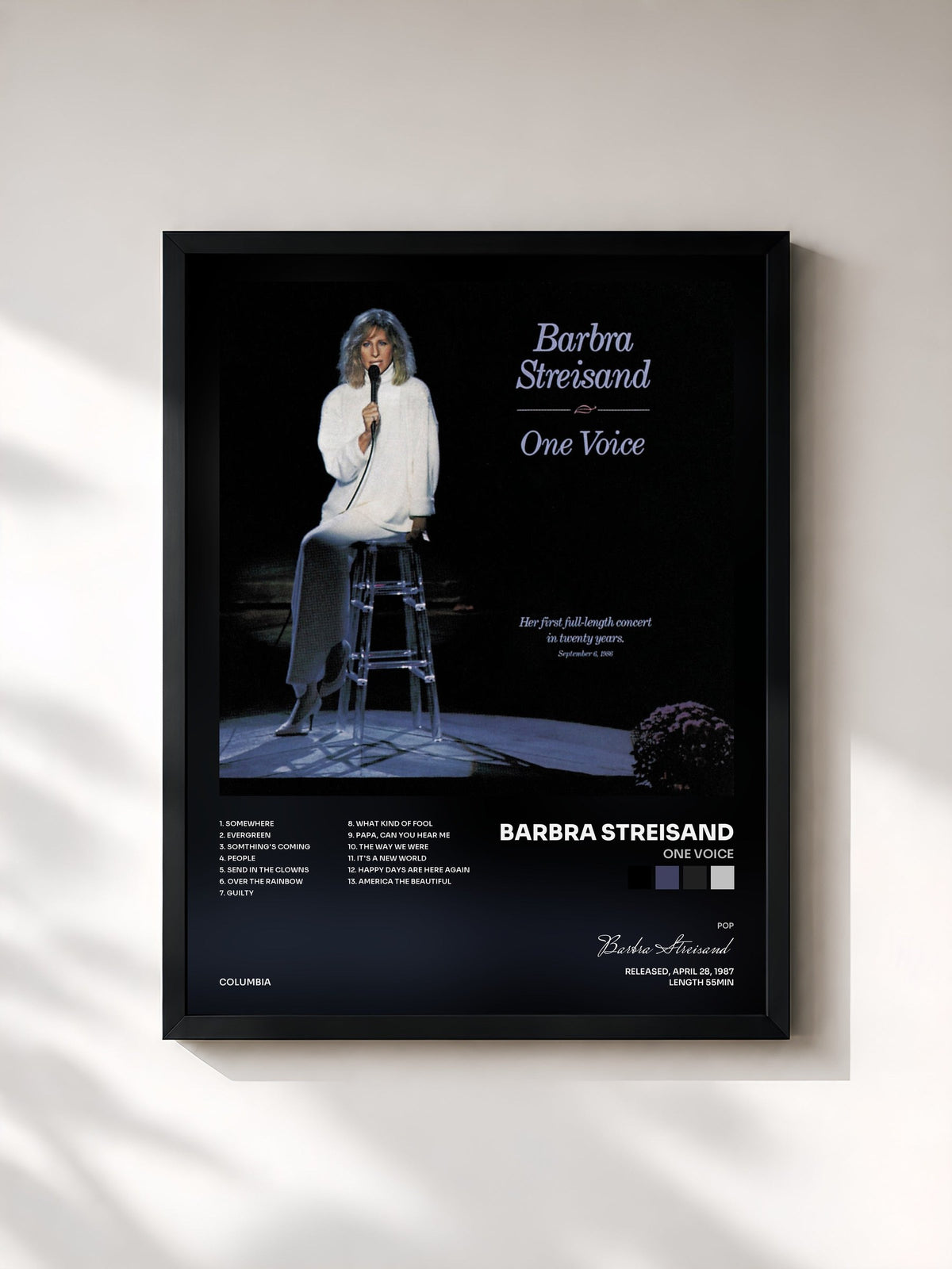 #noir One Voice de Barbra Streisand en lámina enmarcada, marco negro, impresa y enmarcada en Francia
