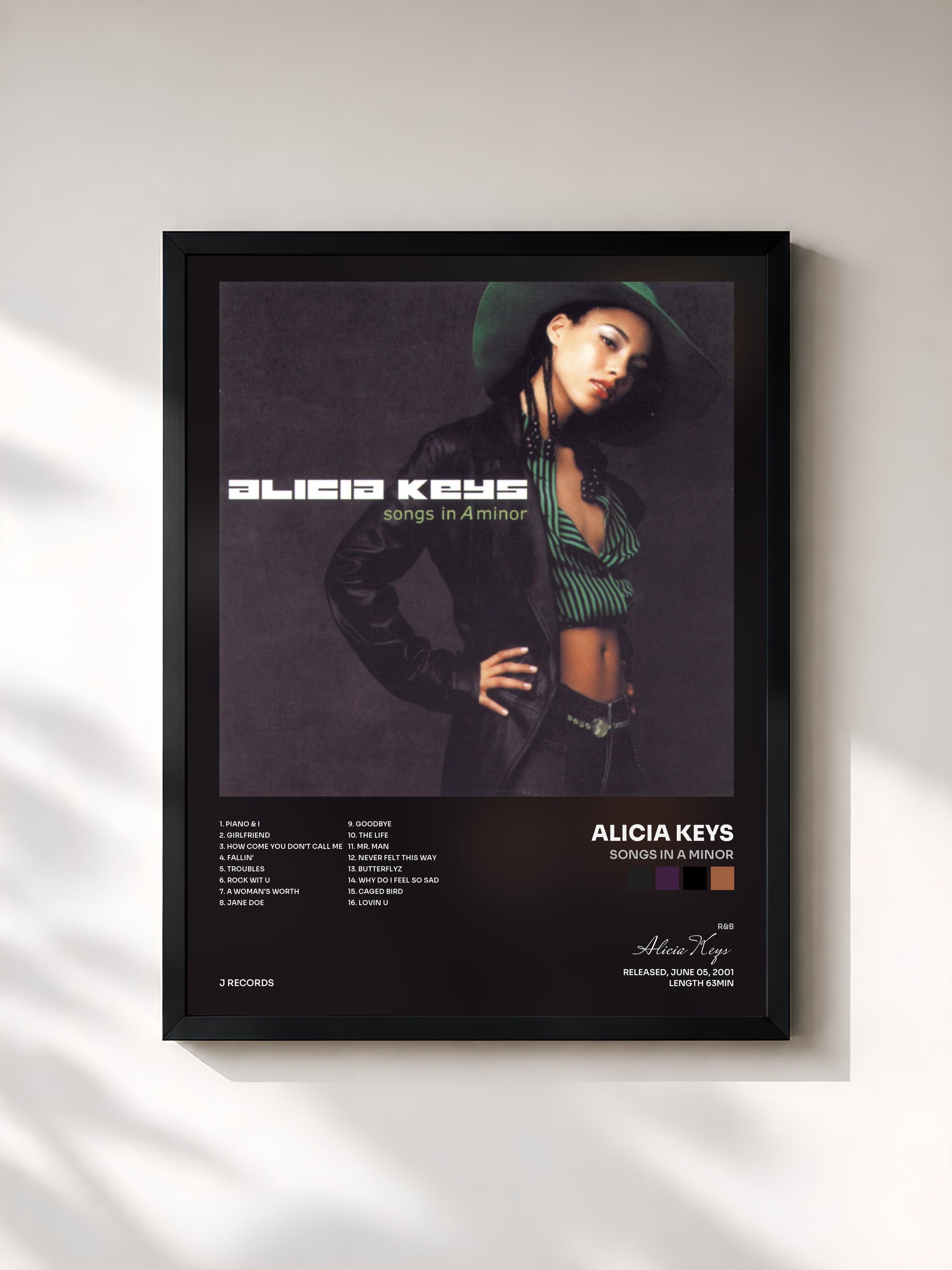 #noir Songs In A Minor by Alicia Keys as a framed art print, black frame, printed and framed in France