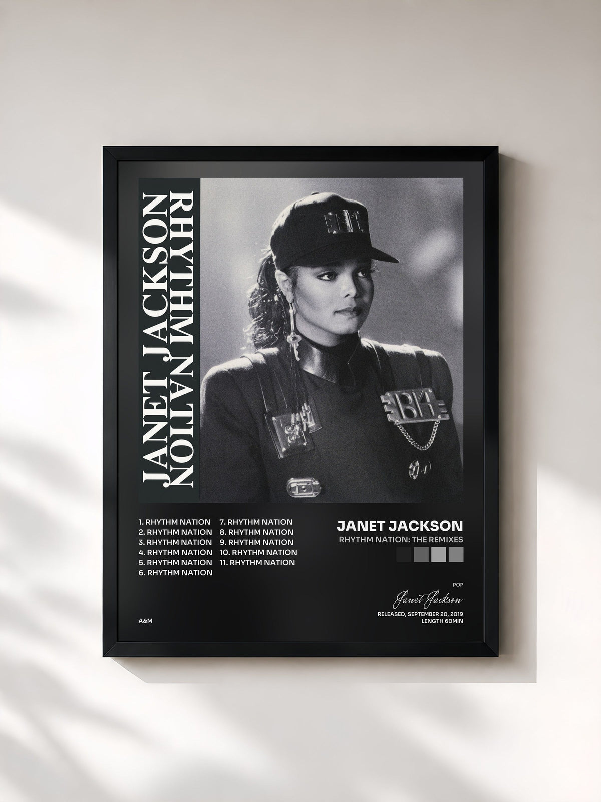 #noir Tableau de l'album Rhythm Nation: The Remixes de Janet Jackson, cadre noir, imprimé et encadré en France