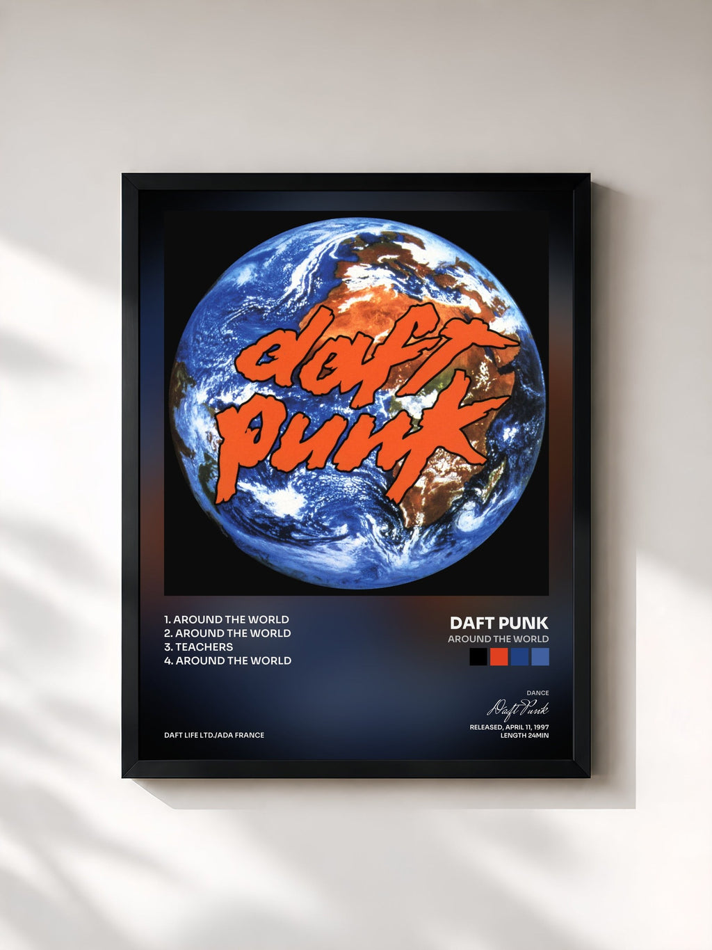 #noir Tableau de l'album Around the World de Daft Punk, cadre noir, imprimé et encadré en France