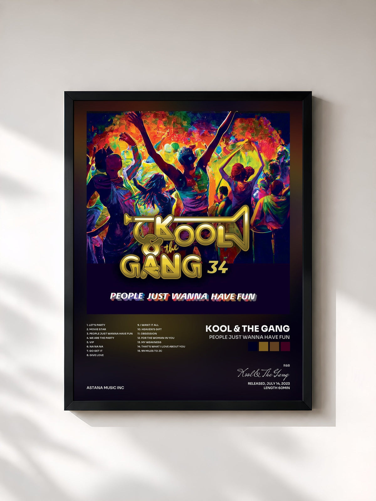 #noir People Just Wanna Have Fun von Kool & The Gang als gerahmter Kunstdruck, schwarzer Rahmen, gedruckt und gerahmt in Frankreich