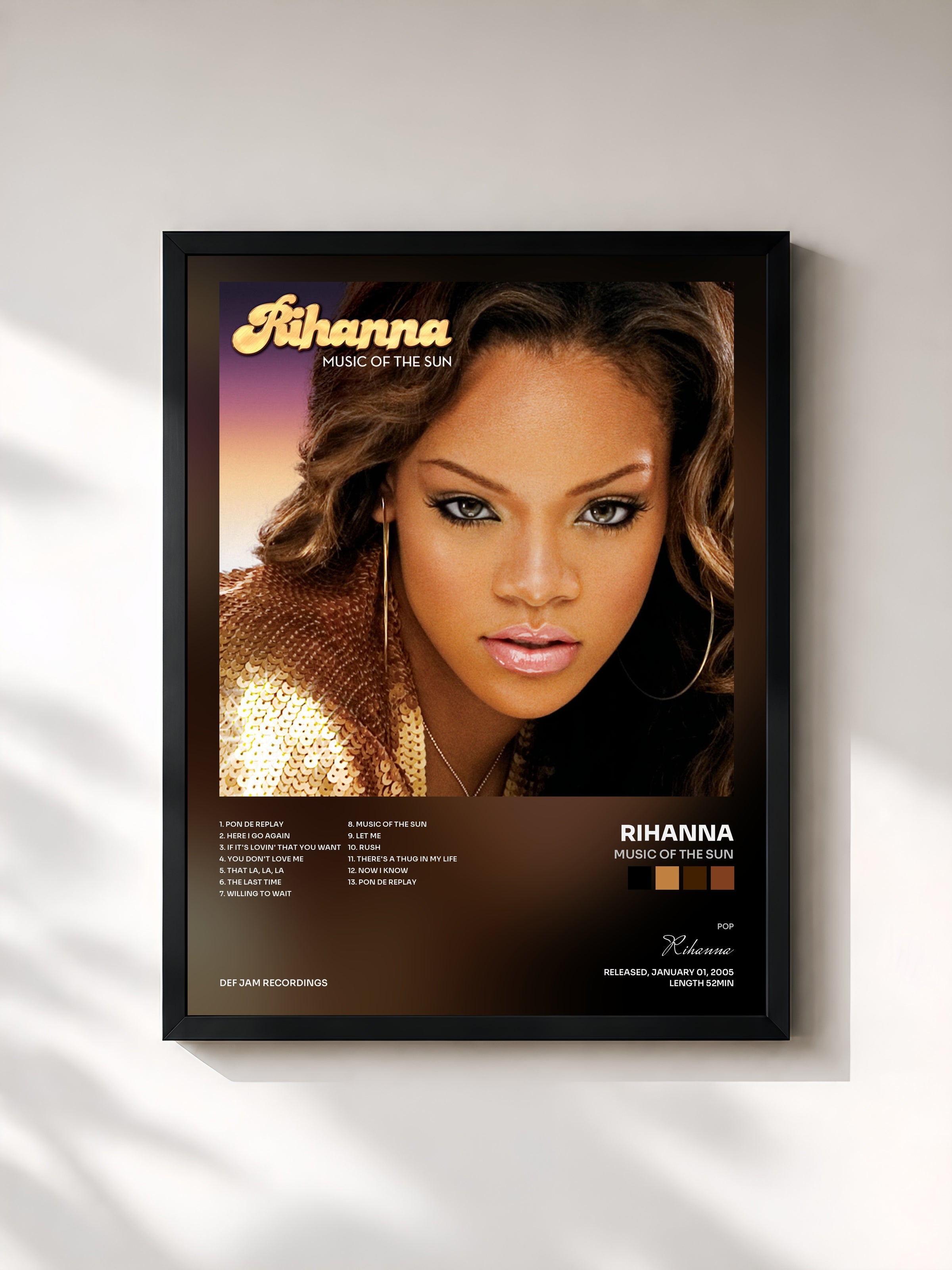 #noir Music Of The Sun by Rihanna as a framed art print, black frame, printed and framed in France