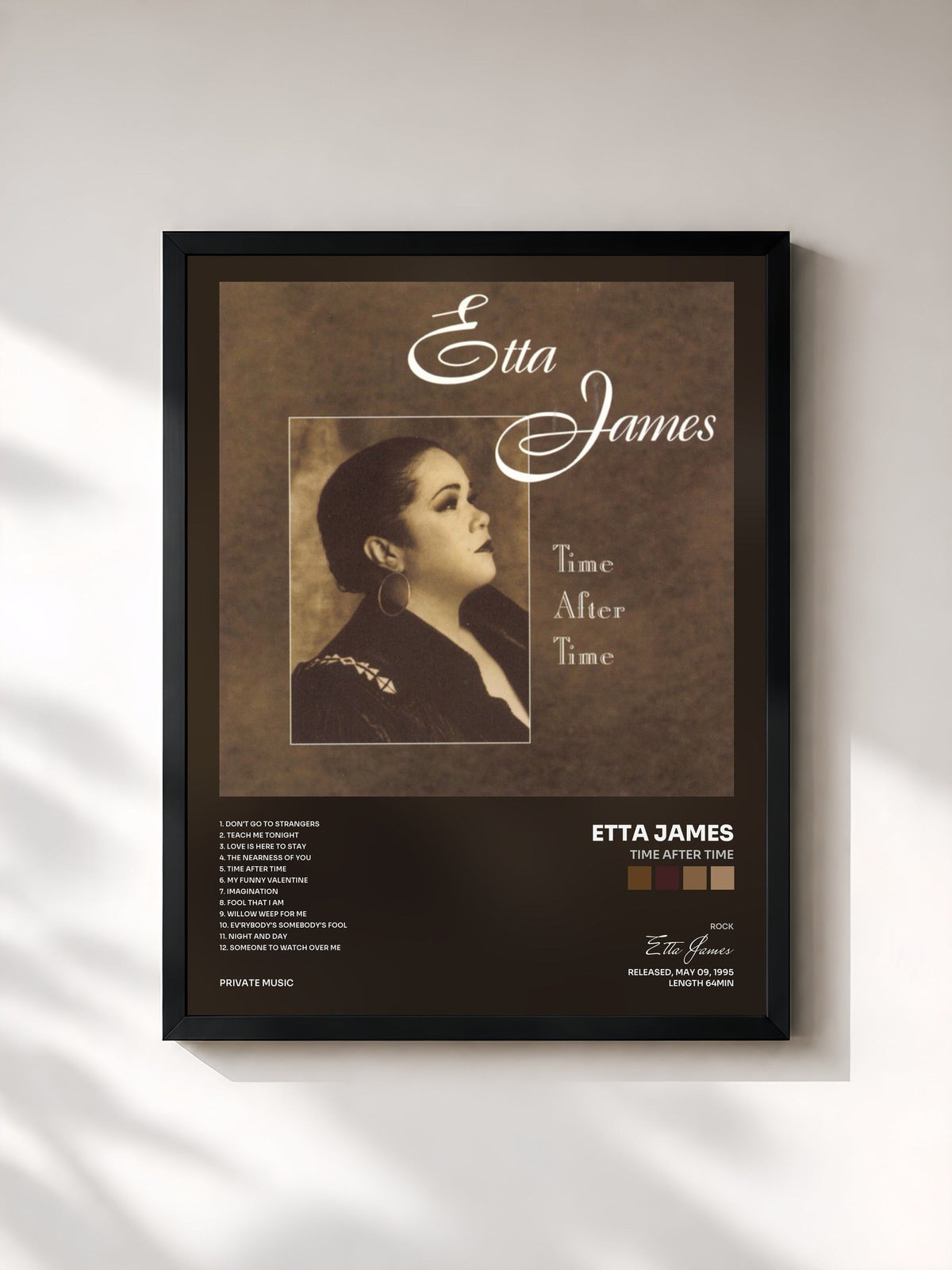 #noir Tableau de l'album Time After Time de Etta James, cadre noir, imprimé et encadré en France