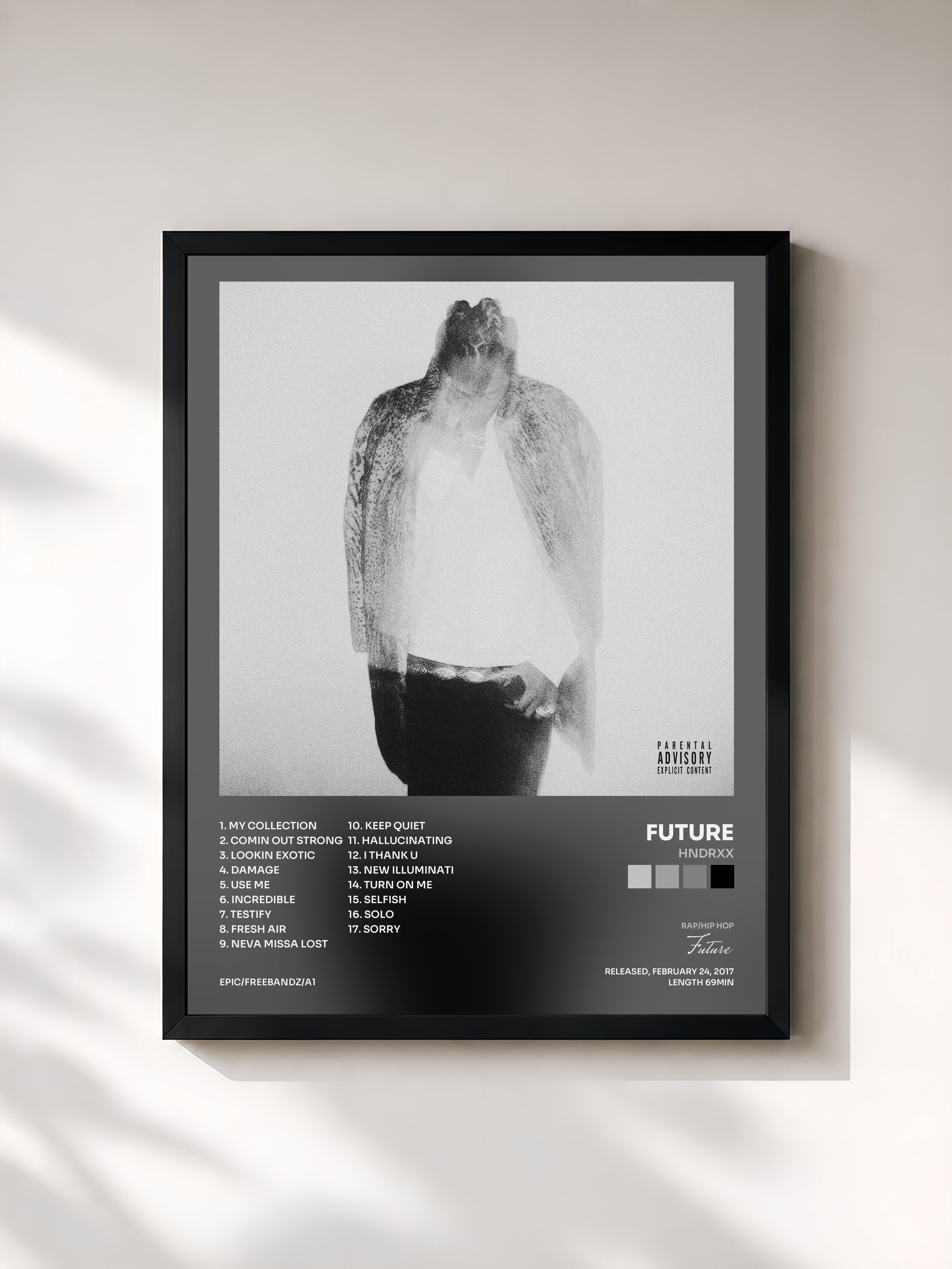 #noir Tableau de l'album HNDRXX de Future, cadre noir, imprimé et encadré en France