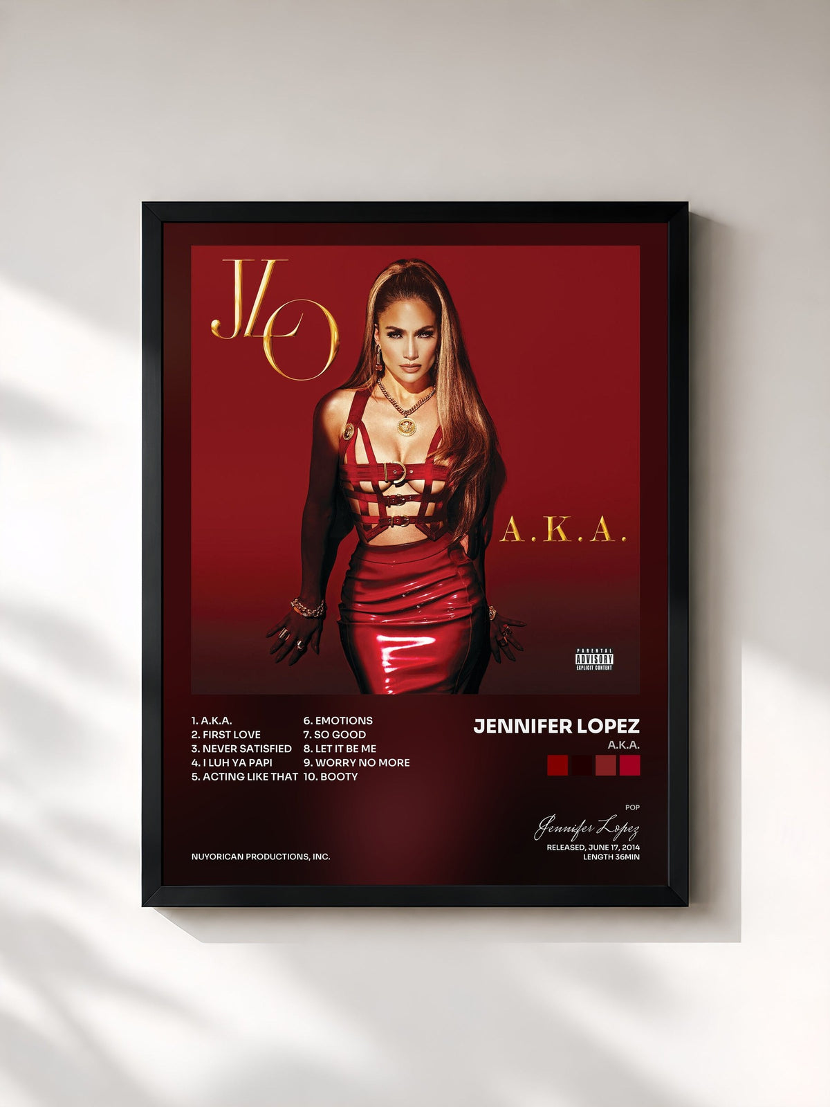 #noir Tableau de l'album A.K.A. de Jennifer Lopez, cadre noir, imprimé et encadré en France