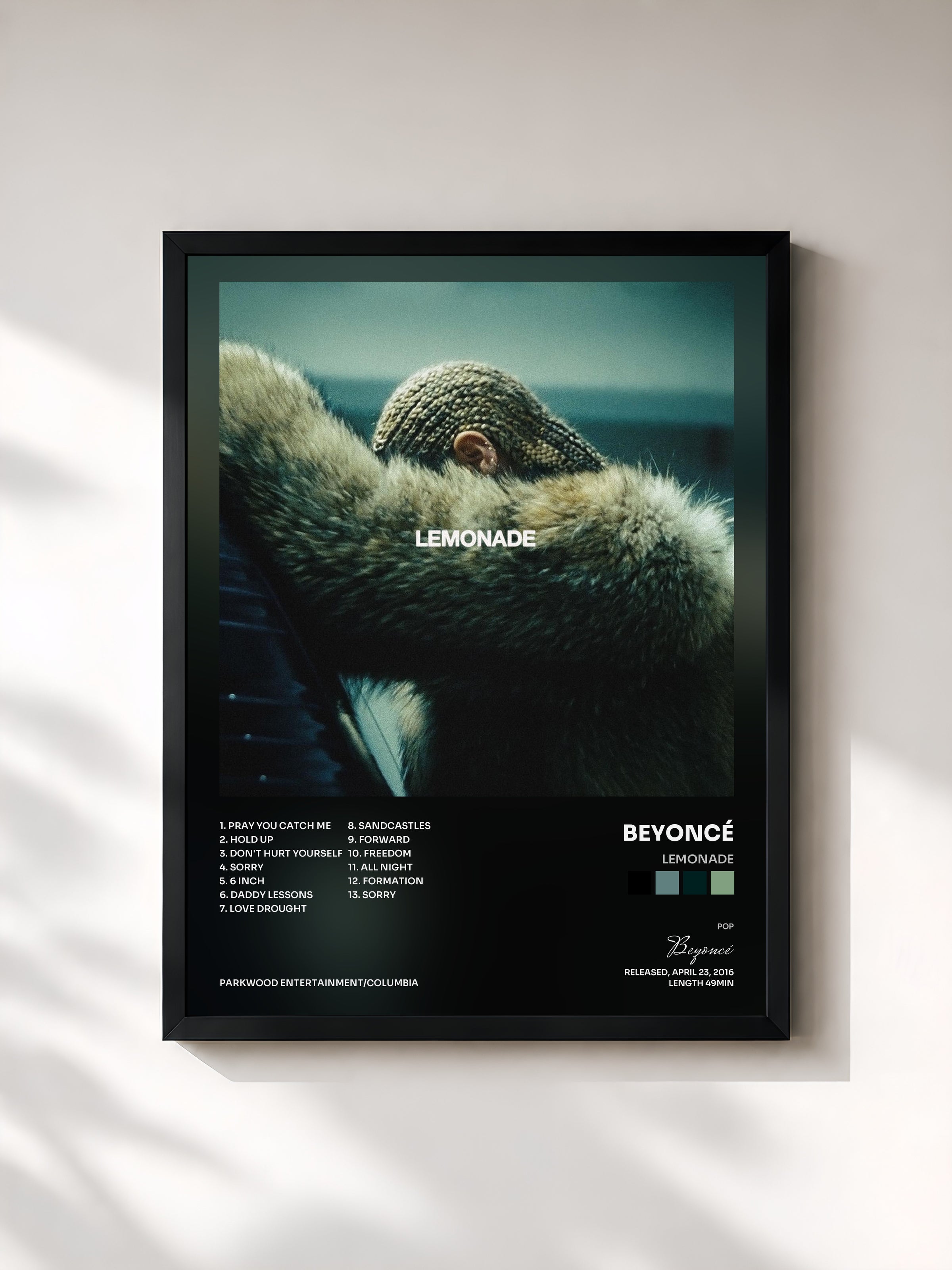 #noir Lemonade by Beyoncé as a framed art print, black frame, printed and framed in France