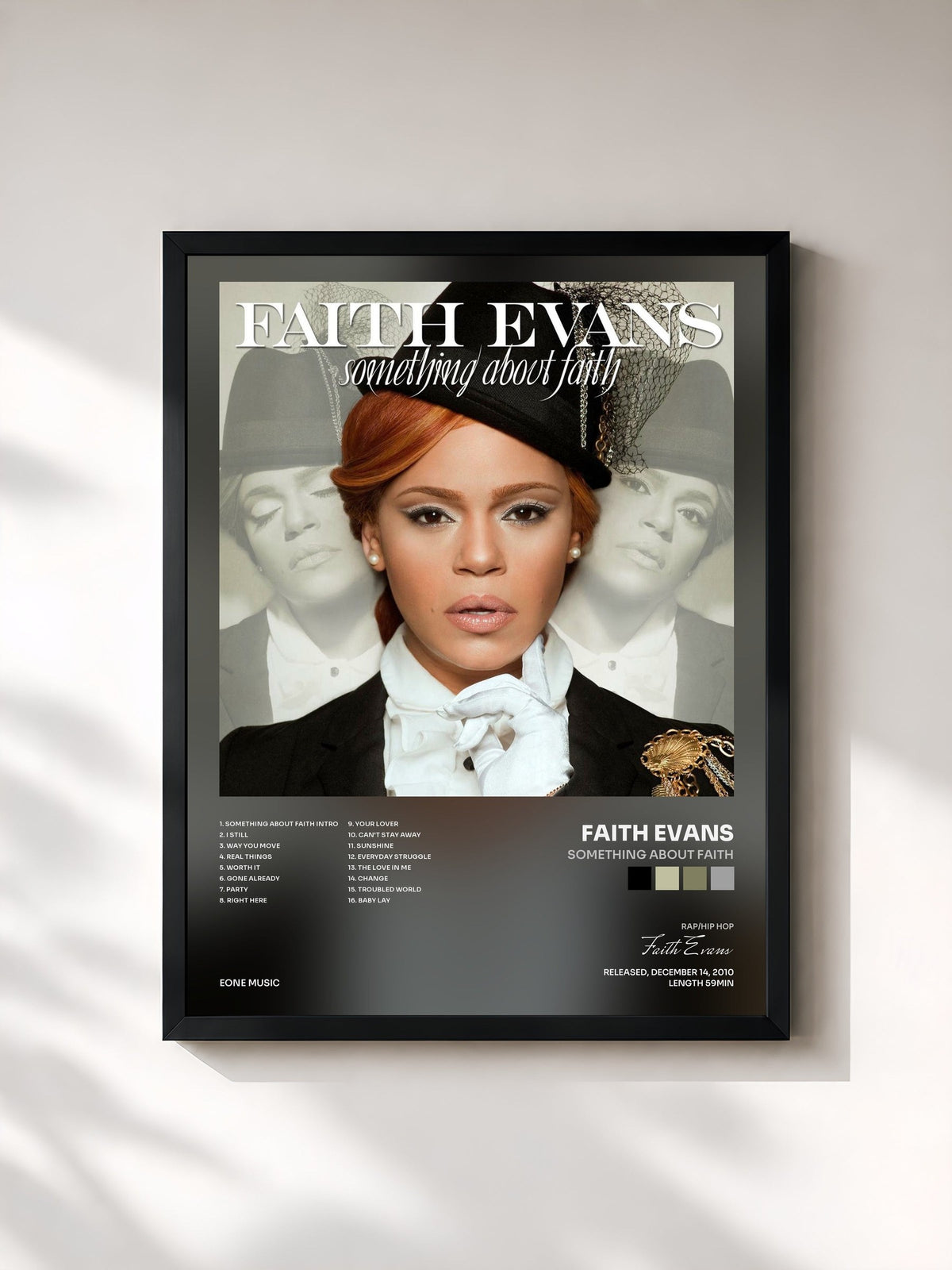 #noir Tableau de l'album Something About Faith de Faith Evans, cadre noir, imprimé et encadré en France