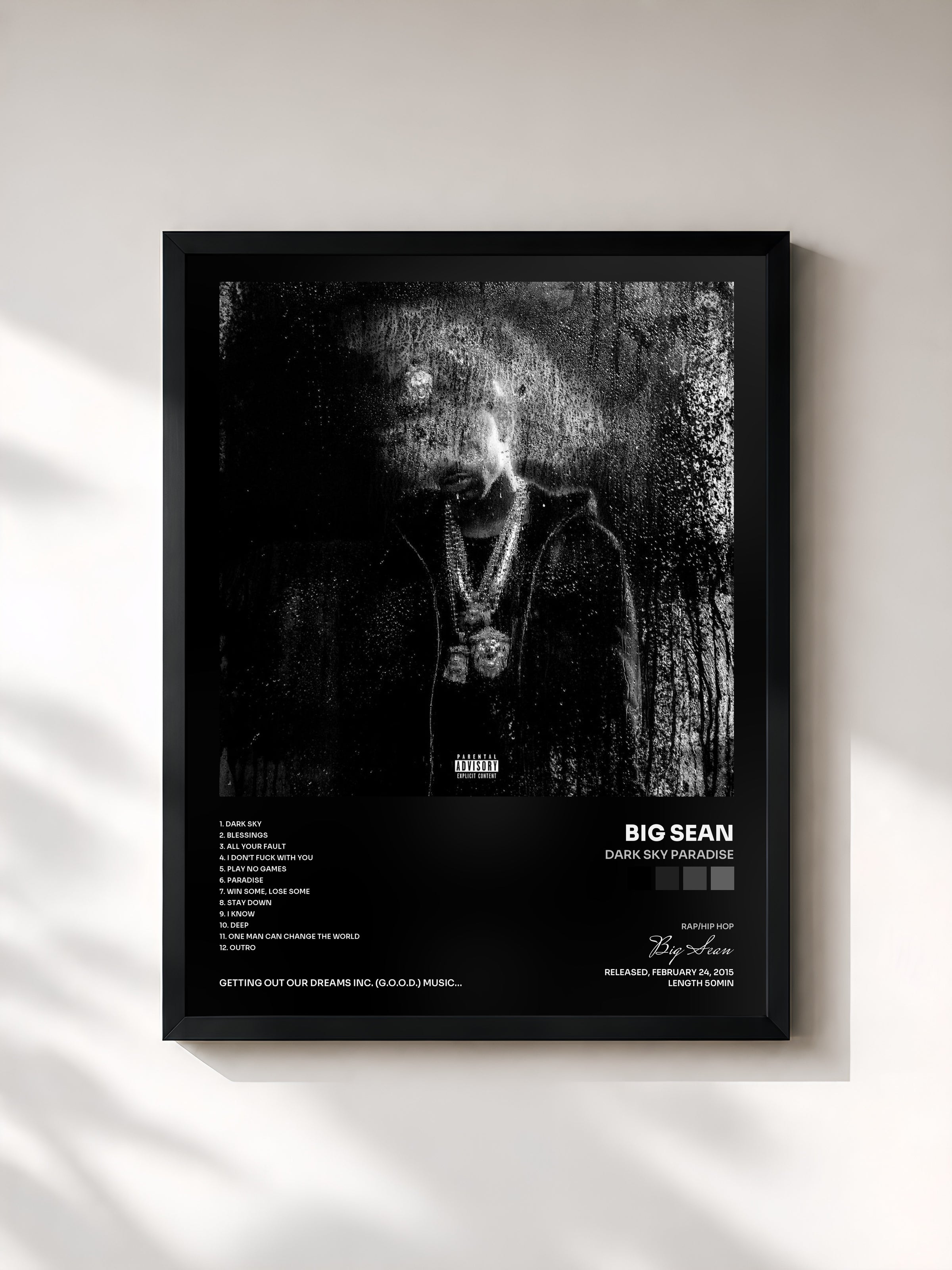 #noir Dark Sky Paradise by Big Sean as a framed art print, black frame, printed and framed in France