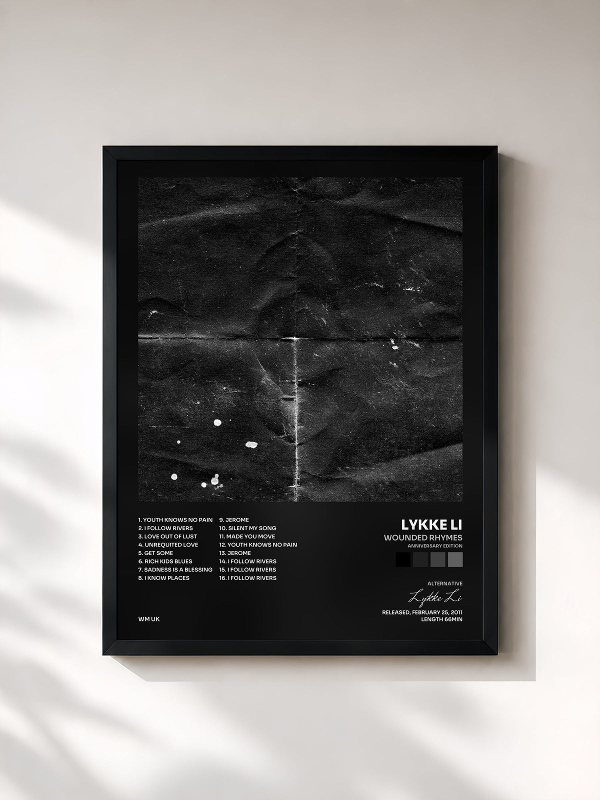 #noir Tableau de l'album Wounded Rhymes (Anniversary Edition) de Lykke Li, cadre noir, imprimé et encadré en France