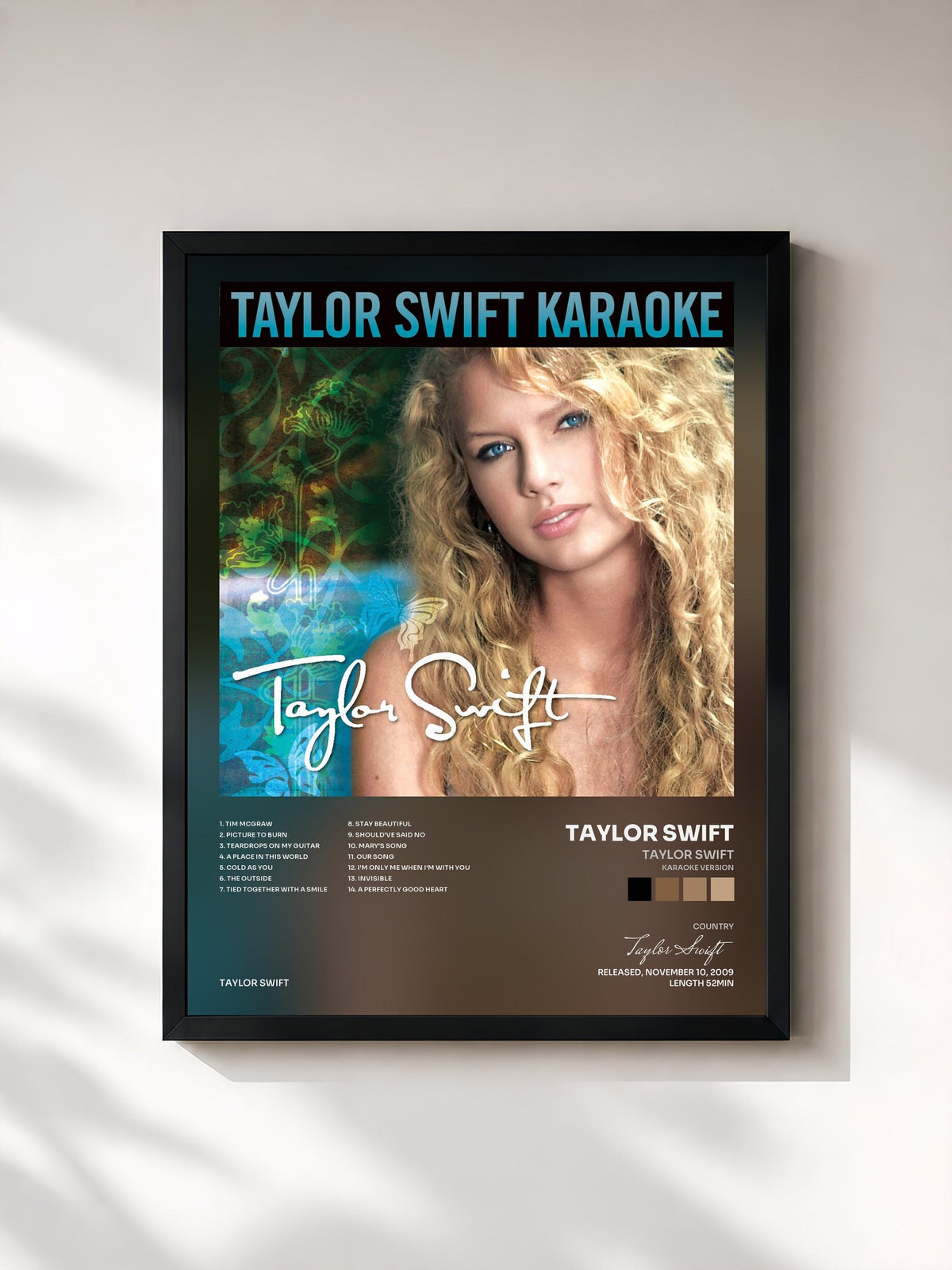 #noir Tableau de l'album Taylor Swift (Karaoke Version) de Taylor Swift, cadre noir, imprimé et encadré en France