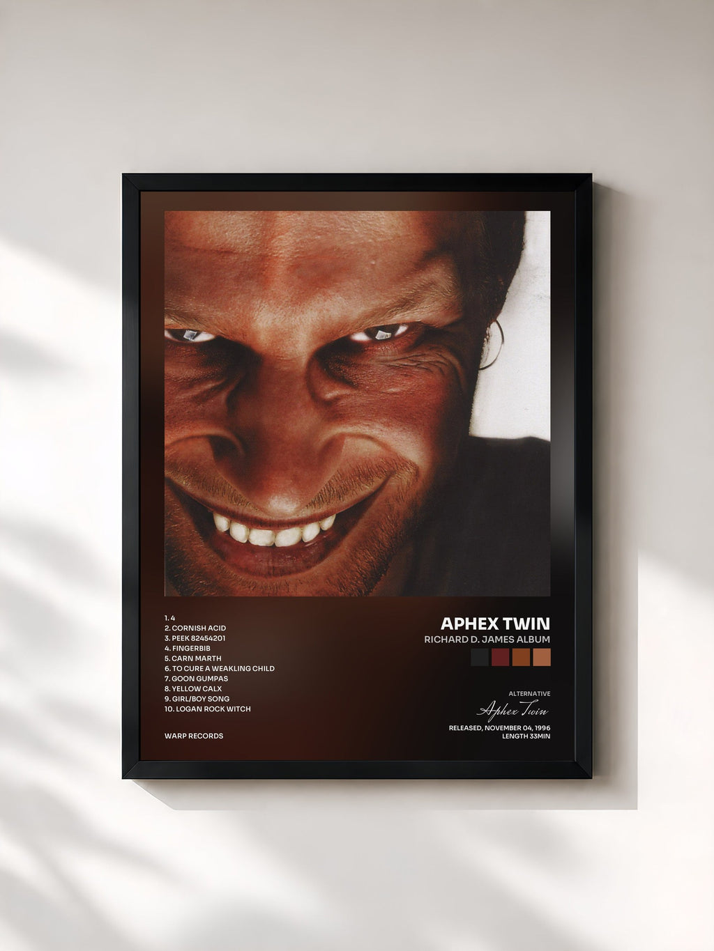 #noir Richard D. James Album von Aphex Twin als gerahmter Kunstdruck, schwarzer Rahmen, gedruckt und gerahmt in Frankreich