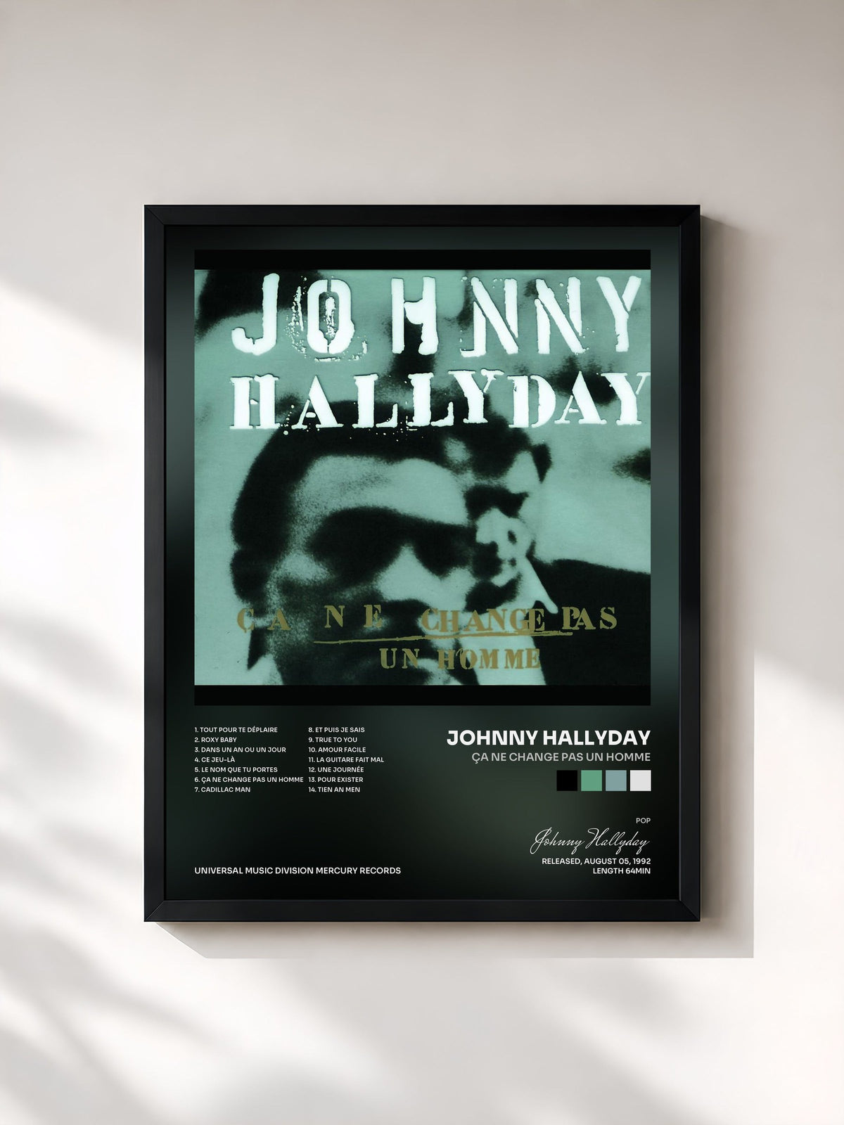 #noir Ça ne change pas un homme di Johnny Hallyday in stampa incorniciata, cornice nera, stampata e incorniciata in Francia