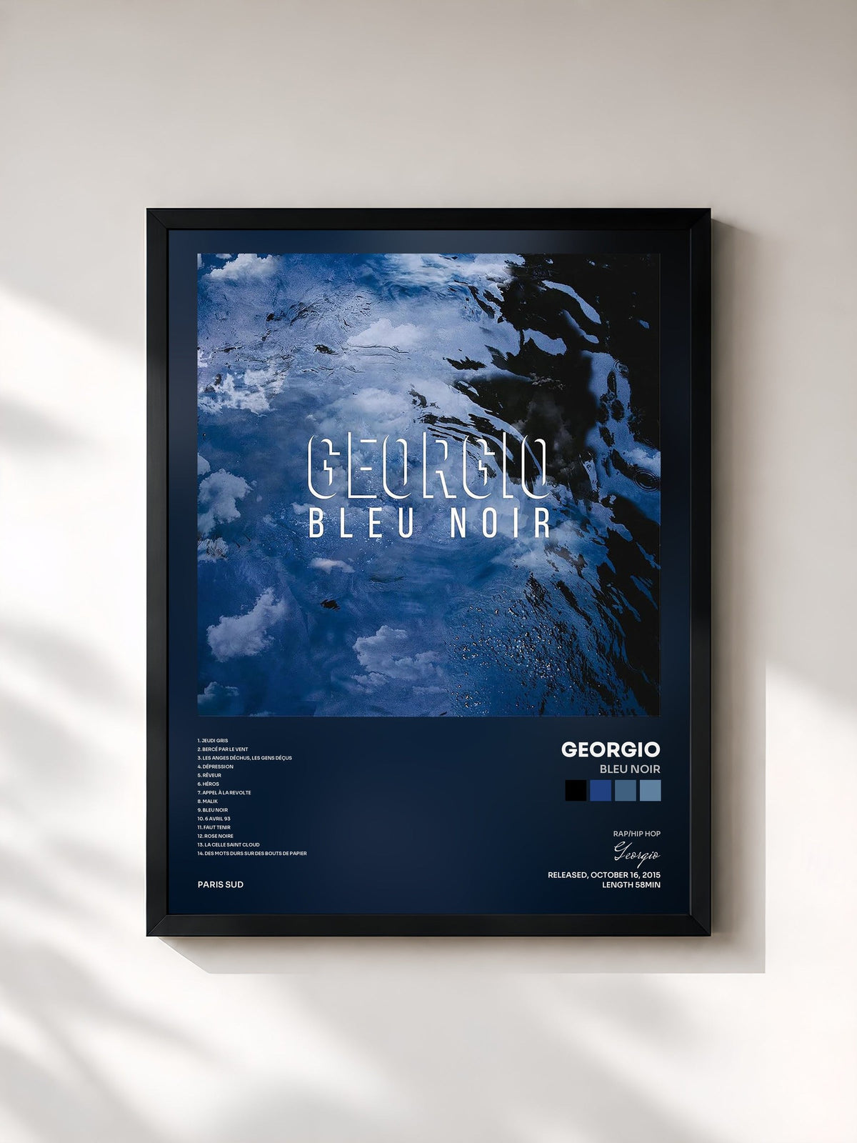 #noir Tableau de l'album Bleu noir de Georgio, cadre noir, imprimé et encadré en France